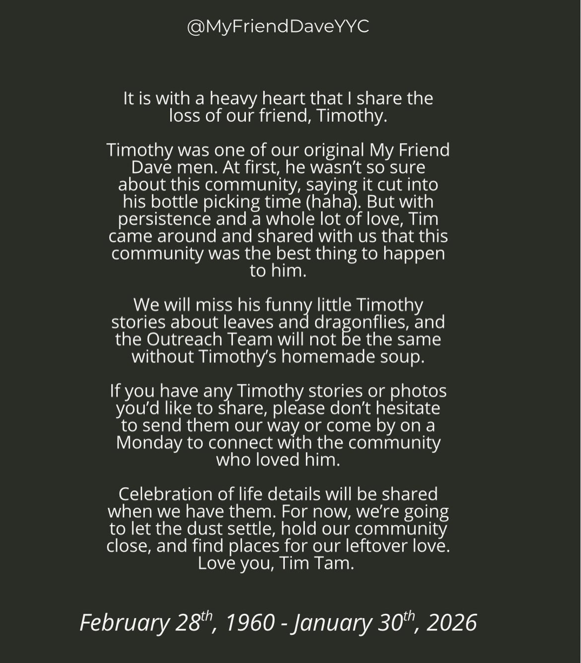 So happy you are with Dave now.

#myfrienddave #myfriendtimothy