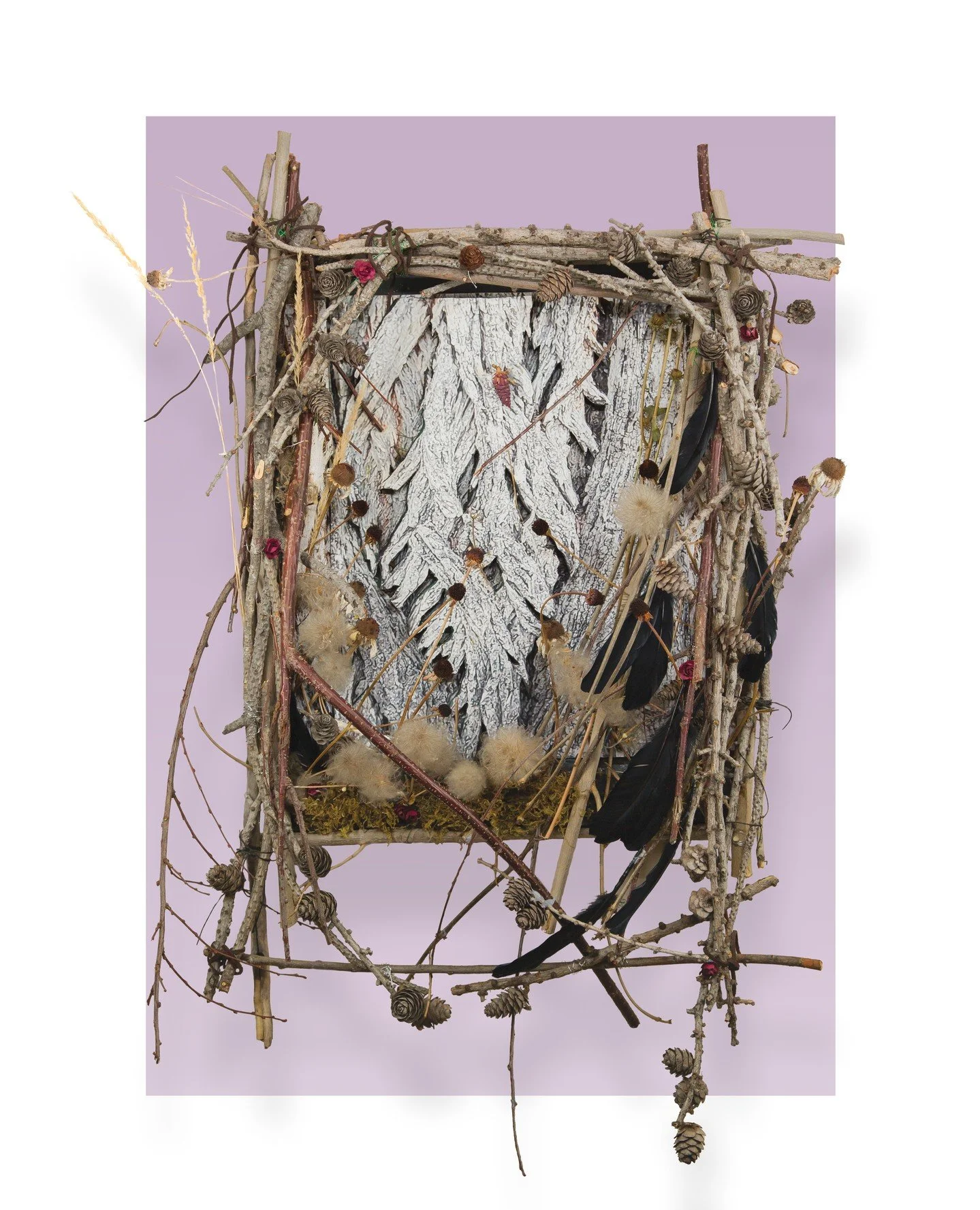 Andrea Minor⁠
Angels &amp; Nature (2025)⁠
Found wood, photography, leather, flowers, hay, wire, acrylic on hand stretched canvas.⁠
60" x 18.5"⁠
⁠
Through my recovery and journey, I found strength in nature. This opportunity has helped me wi