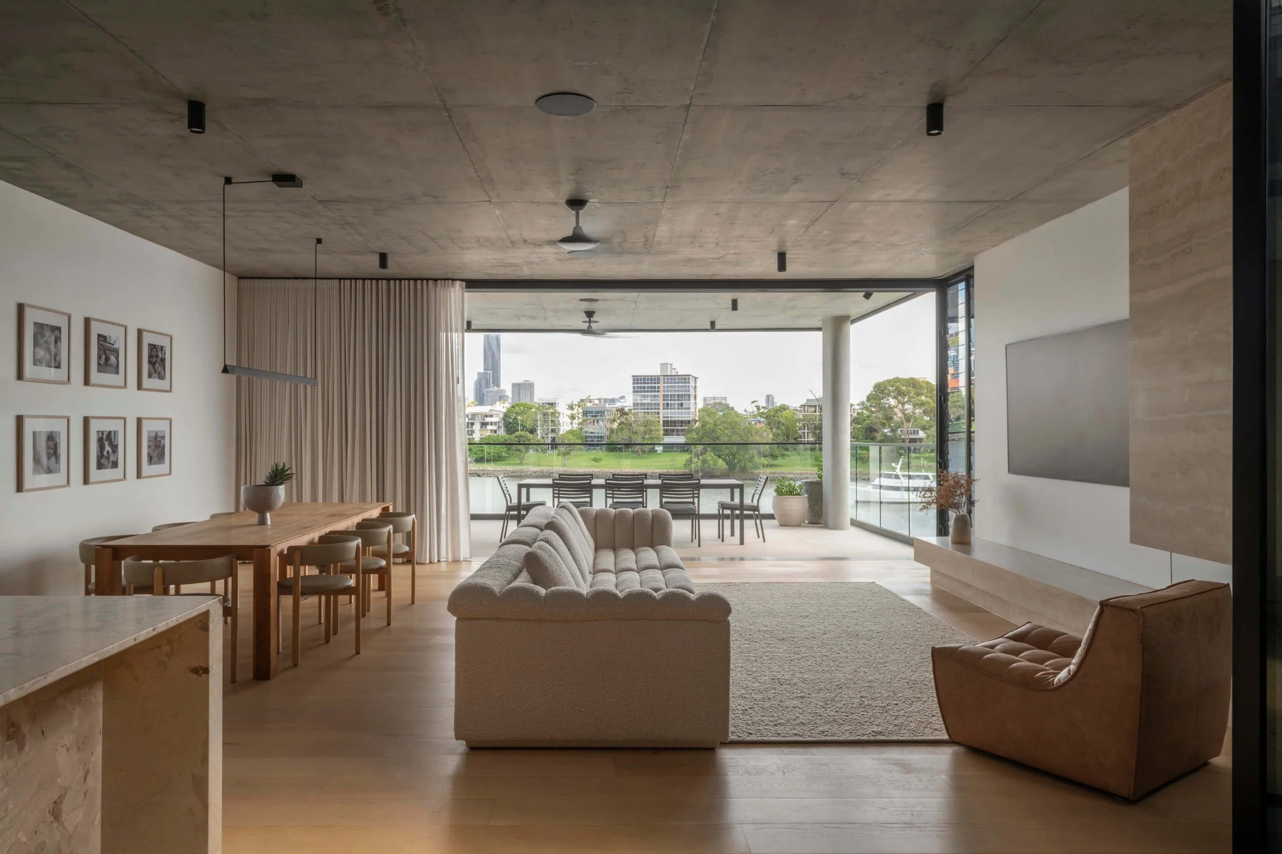 Akuna Laidlaw home East Brisbane - open plan living and dining. Interiors by Borgeaud Interiors.
