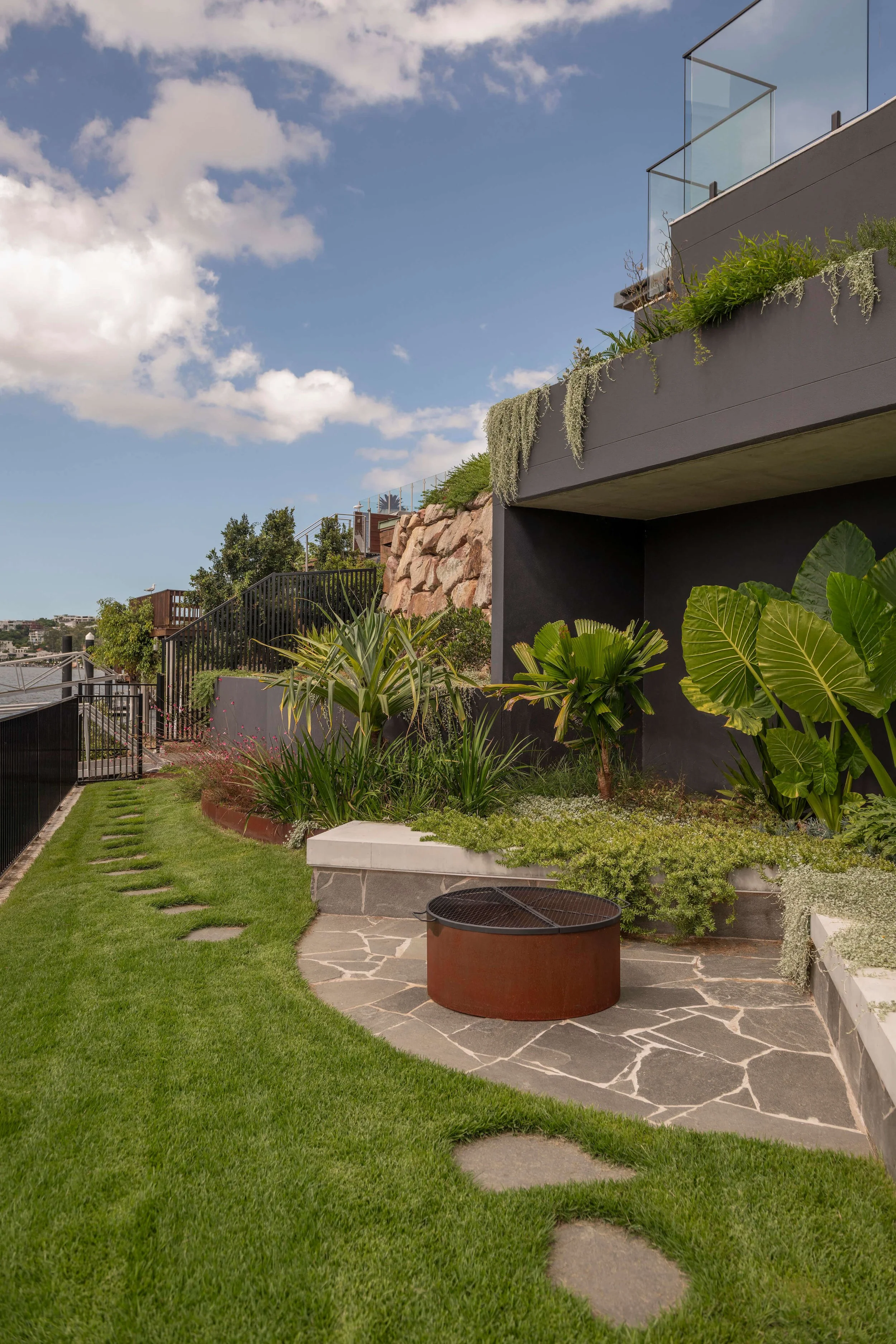 Akuna Laidlaw home East Brisbane - landscaping. Interiors by Borgeaud Interiors.