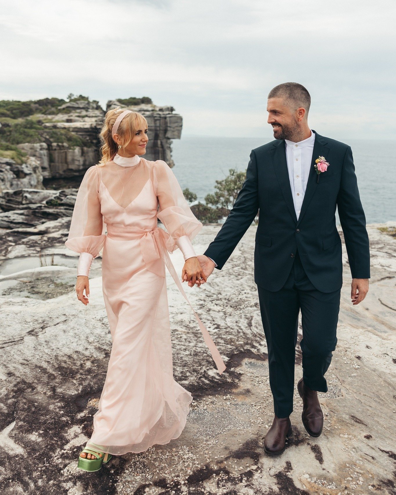 #flashback 🩷 Claudia 🩷 Looking fabulous in her stunning custom gown...#customlouisealvarez we loved creating Claudia's relaxed look, soft, sheer pale pink silk organza layered over luxurious silk satin 🥰 Xx 

Image @_twinfish_ 

#couture #louiseal