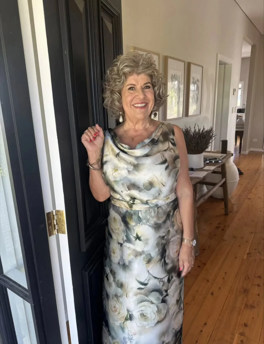 Lovely Lia, wearing her gorgeous floral silk satin dress at her daughter Tess's wedding last weekend. We customised our Sara style, adding a soft and feminine cowl neckline 🤍🌿 

#motherofthebride #motherofthebridedress #demicouture #floralsilk #mot