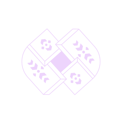 A minimalist, light purple logo featuring floral and geometric elements.