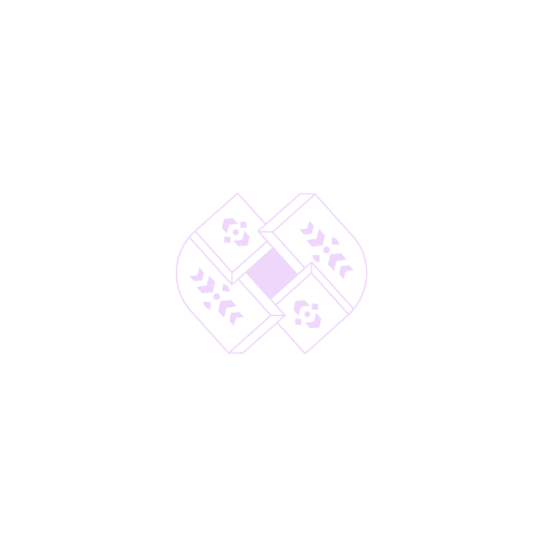 A minimalist, light purple logo featuring floral and geometric elements.