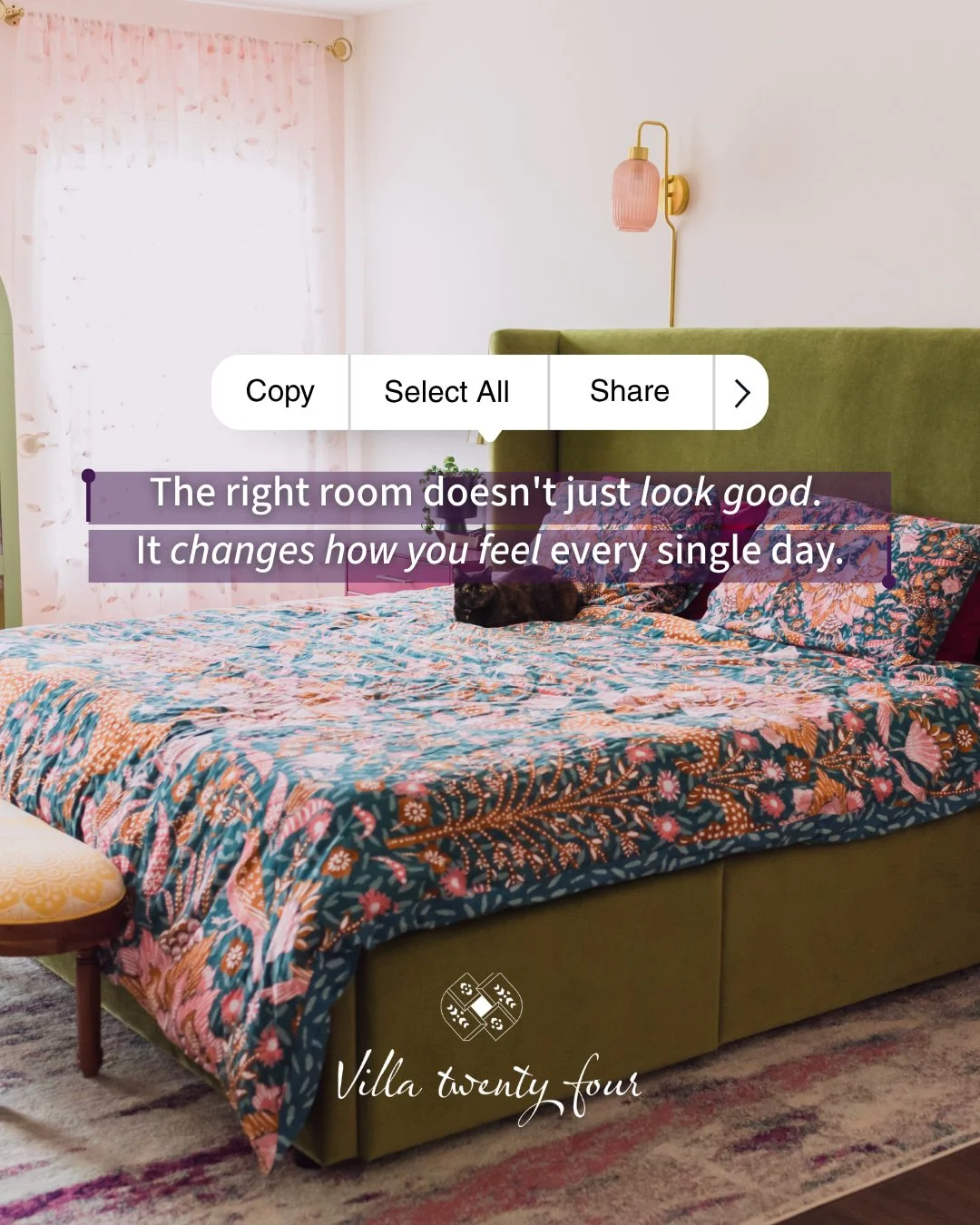 A beautiful room is one thing.

A room that makes you feel something every single day is another.

That's exactly what Vidhi specializes in at Villa Twenty Four. Every design decision is intentional, culturally informed, and built around how you actu