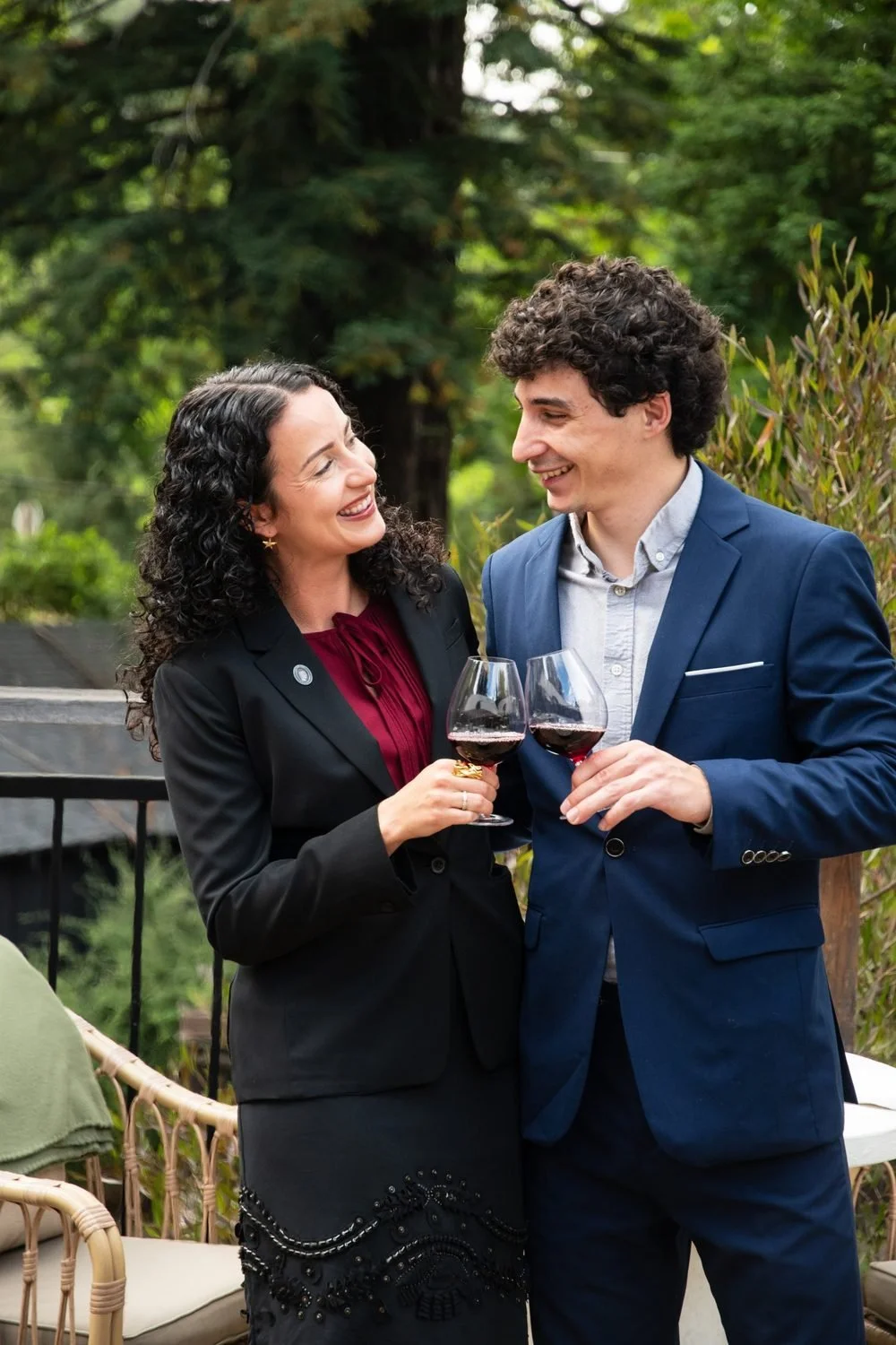 Toasting with sommelier at The Lodge at Dawn Ranch.