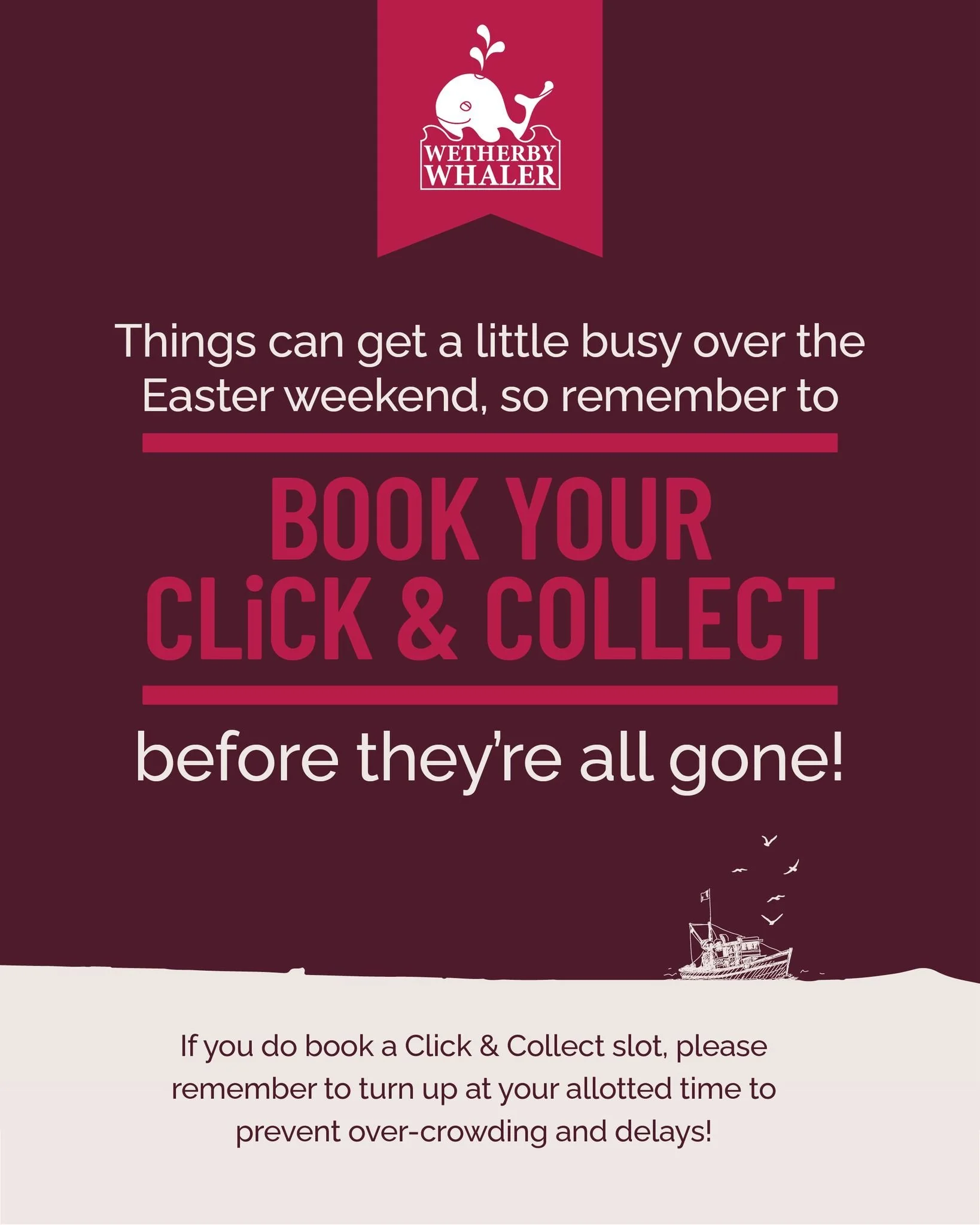 🐇🐣 Things can get a little busy over the Easter weekend, so remember to book your Click &amp; Collect slots before they're all gone!

✅ If you do book a Click &amp; Collect slot, please remember to turn up at your allotted time to prevent over-crow