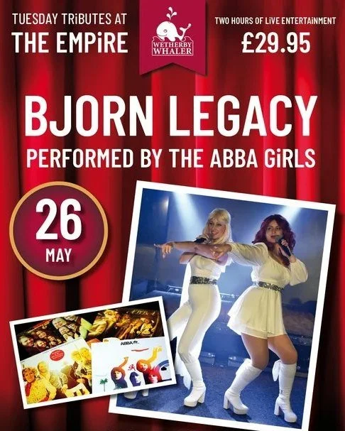 🎤✨ Don&rsquo;t miss out on two unforgettable tribute nights at the Wetherby Whaler! ✨🎤

First up, Bjorn Legacy, an ABBA Tribute at Wetherby Whaler Empire Outwood. Get ready to sing and dance along to all your favourite ABBA hits on Tuesday, 26th Ma