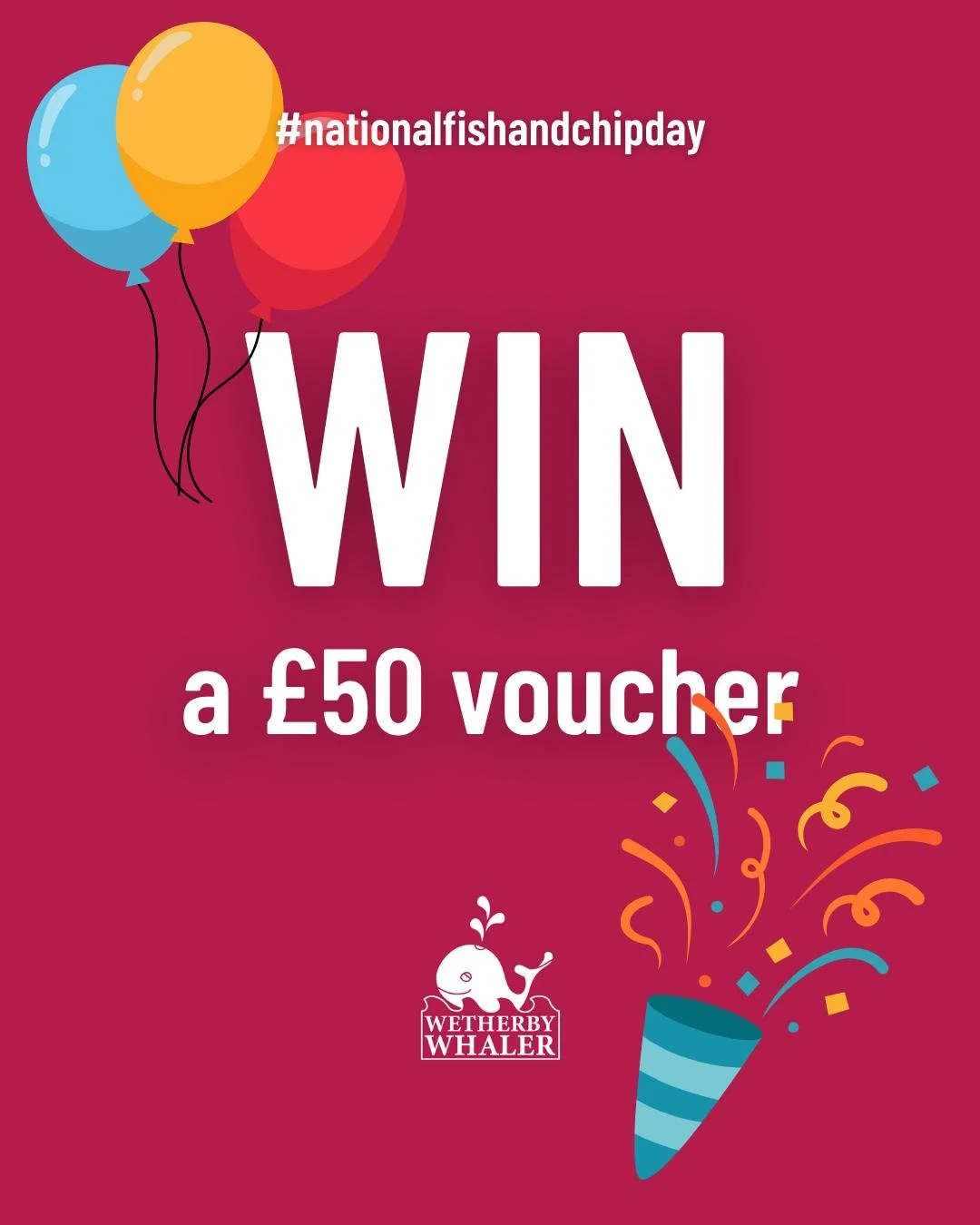 🐟🍟🎉 NATIONAL FISH &amp; CHIP DAY GIVEAWAY 🎉🍟🐟

To celebrate National Fish &amp; Chip Day on Friday, 5th June, we&rsquo;re giving one lucky winner a &pound;50 Wetherby Whaler voucher!

To enter:

✅ Like this post
✅ Follow Wetherby Whaler
✅ Tag w