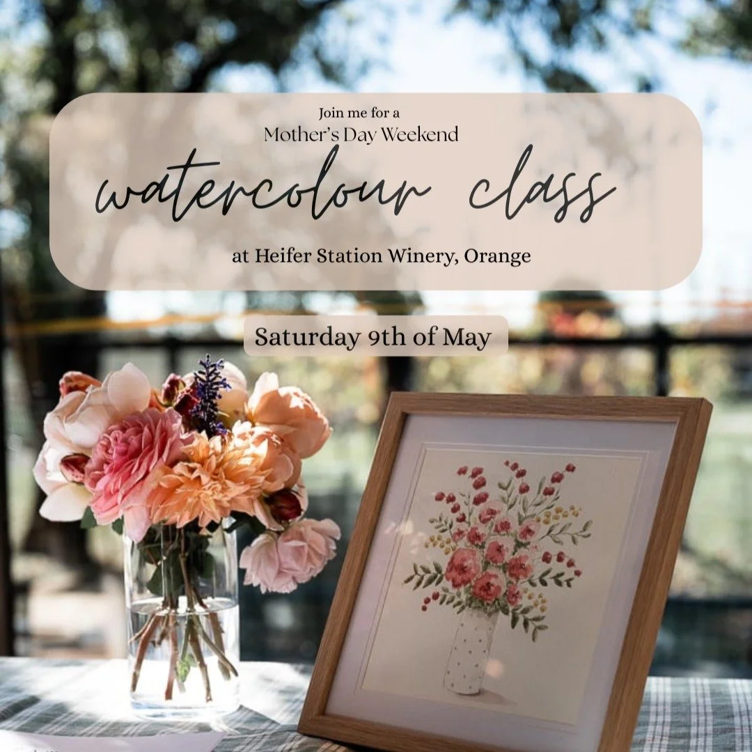 I am so excited to be teaming up once again with @heiferstationwines to offer more watercolour workshops.

First up, we have one for the mums...

Celebrate Mother's Day weekend with a special 3 hour watercolour class on the beautiful grounds of Heife