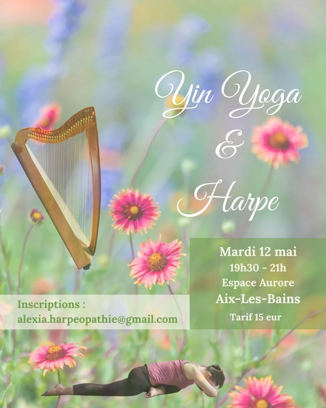 affiche prochaine séance yin yoga et harpéopathie