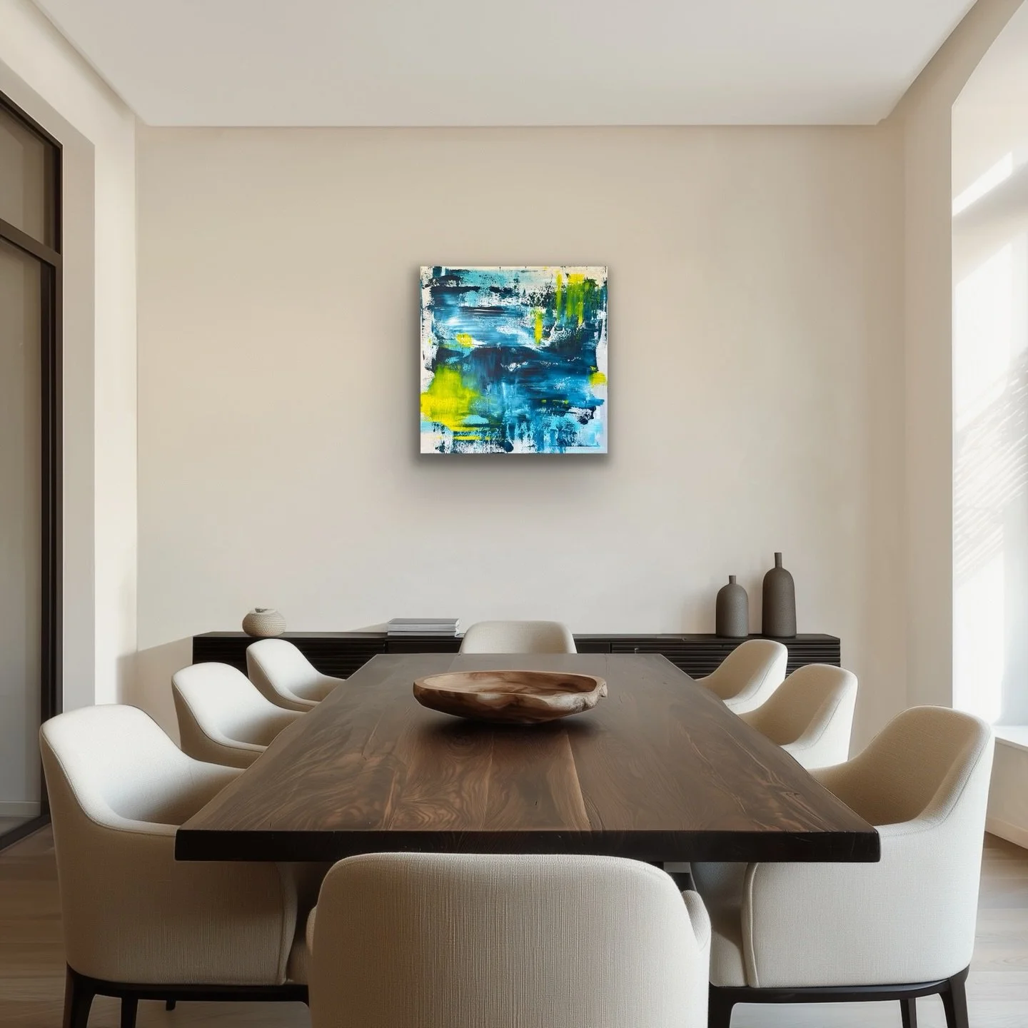 Echoes of the River (2026) 60x60x3.8cm mixed media #waterinspiredpainting #cassart #contemporarybritishartist #collectingart #artconsultants