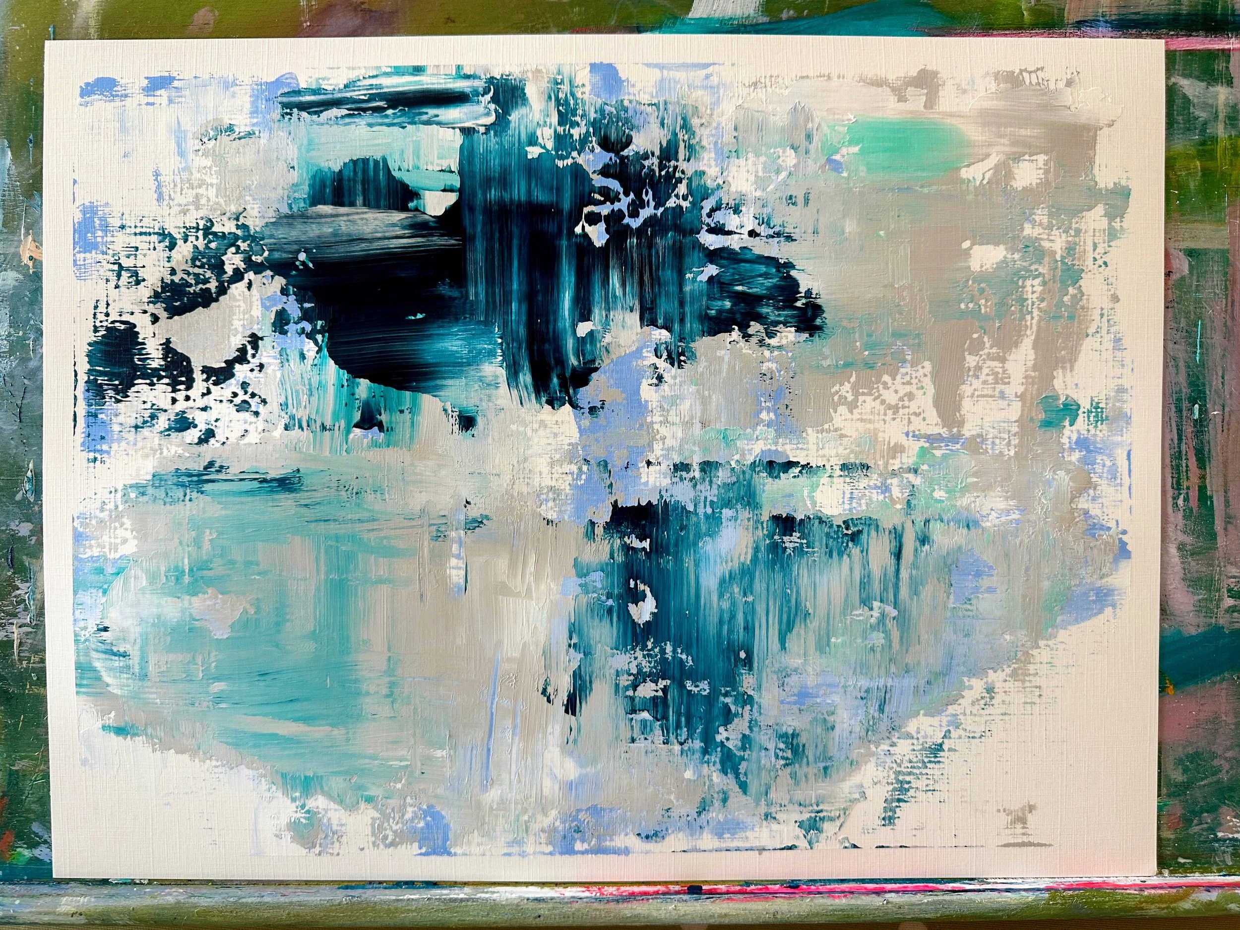 Drought, Broken (2026) acrylic on paper 16x12". 

After the rain finally returned to the south east of England, some were talking about petrichor, or the scent of the earth after a long dry spell followed by rain. 

I was more interested in the 