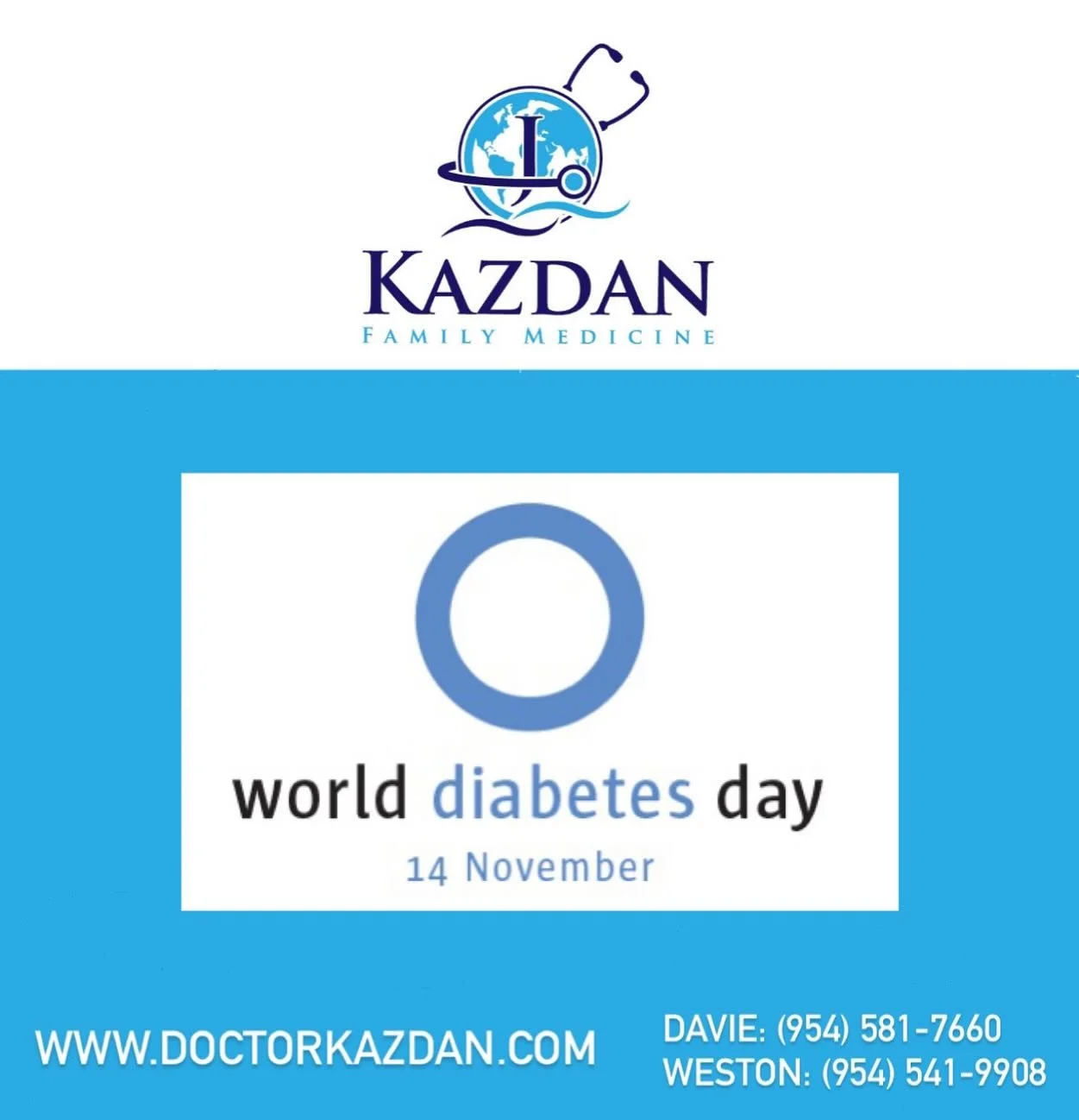 Today is World Diabetes Day 💙
Diabetes affects millions, but early detection and consistent care can prevent many complications. If you&rsquo;re due for a screening or have questions about your risk, our team is here to help. Your health truly start