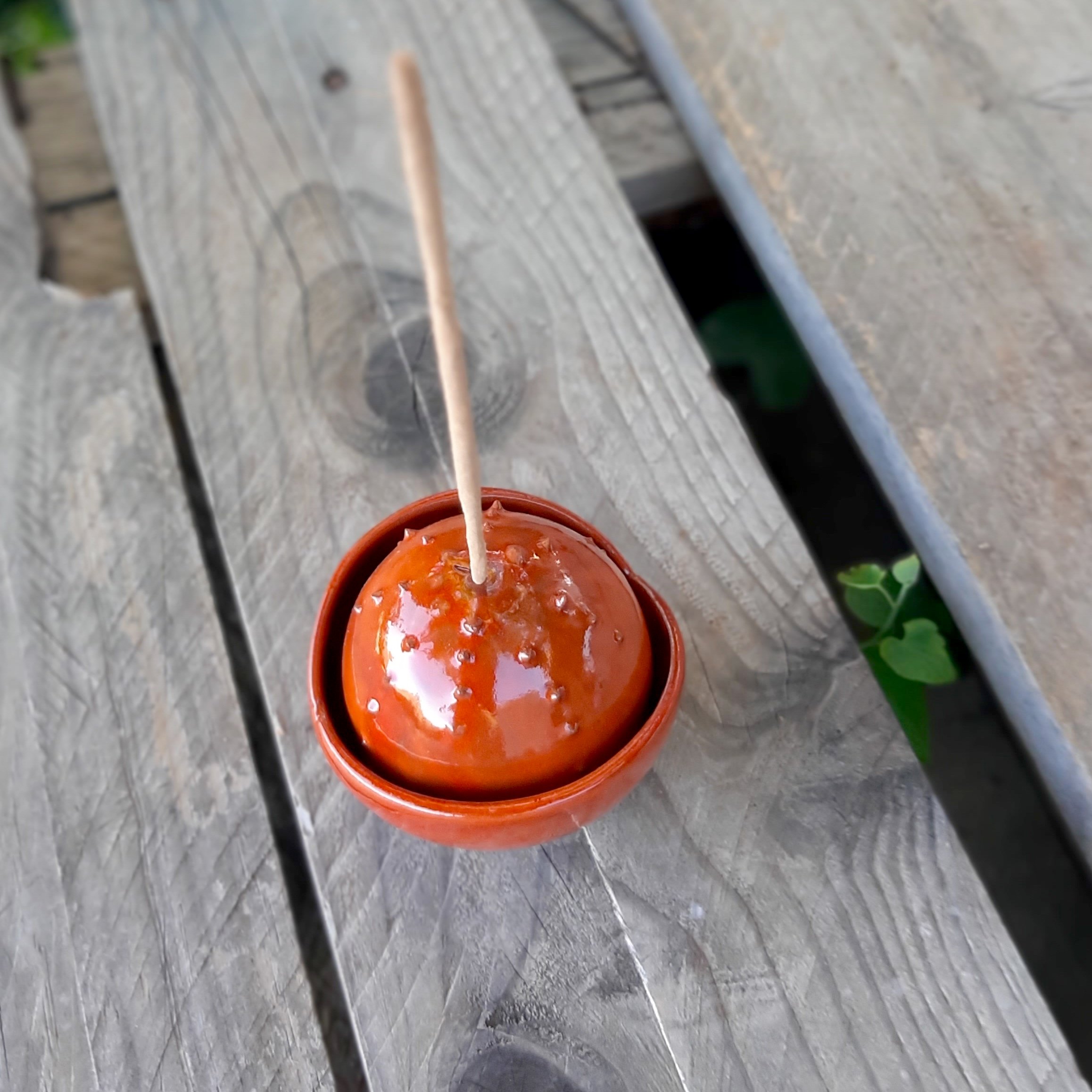 Handmade Ceramic incense holder, orange papaya