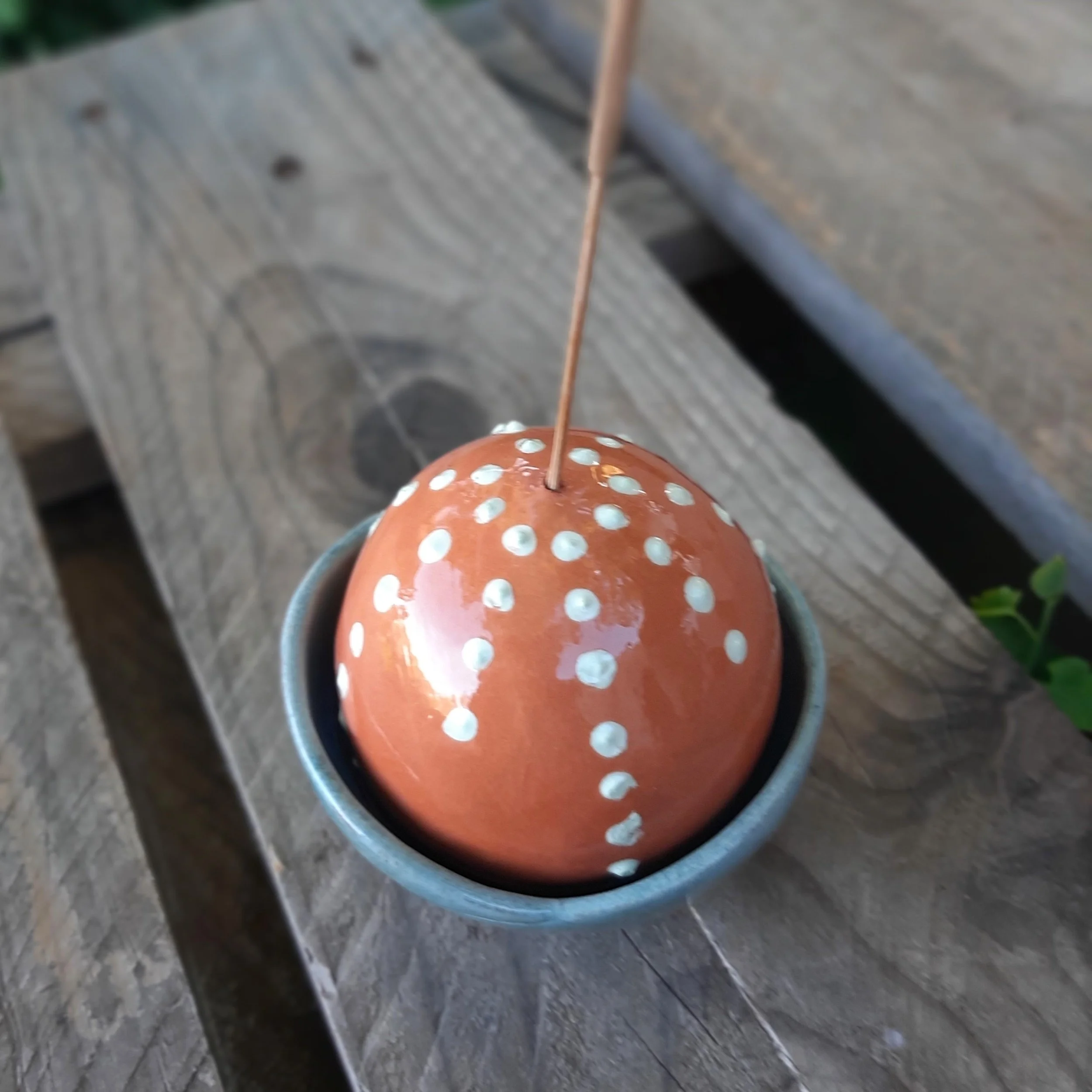 Handmade Ceramic incense holder, blue gray and terracota