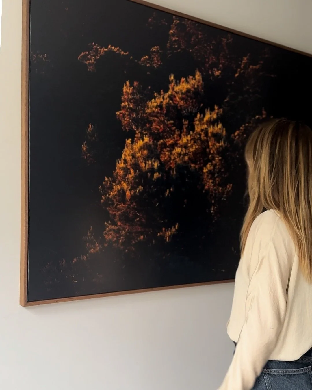 It&rsquo;s so beautiful how scale changes how an image breathes and how we perceive it.. ✨

From across the room, it settles the space. Up close, textures surface: you see pinpoints of light and tiny details and shadows. 

Seeing this piece large on 