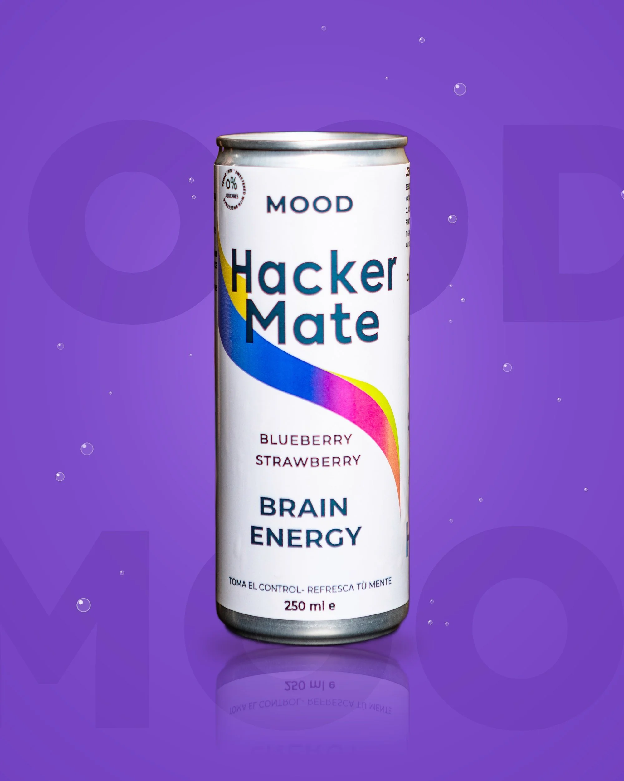 Can of Hacker Mate Mood, a yerba mate soft drink with blueberry and strawberry