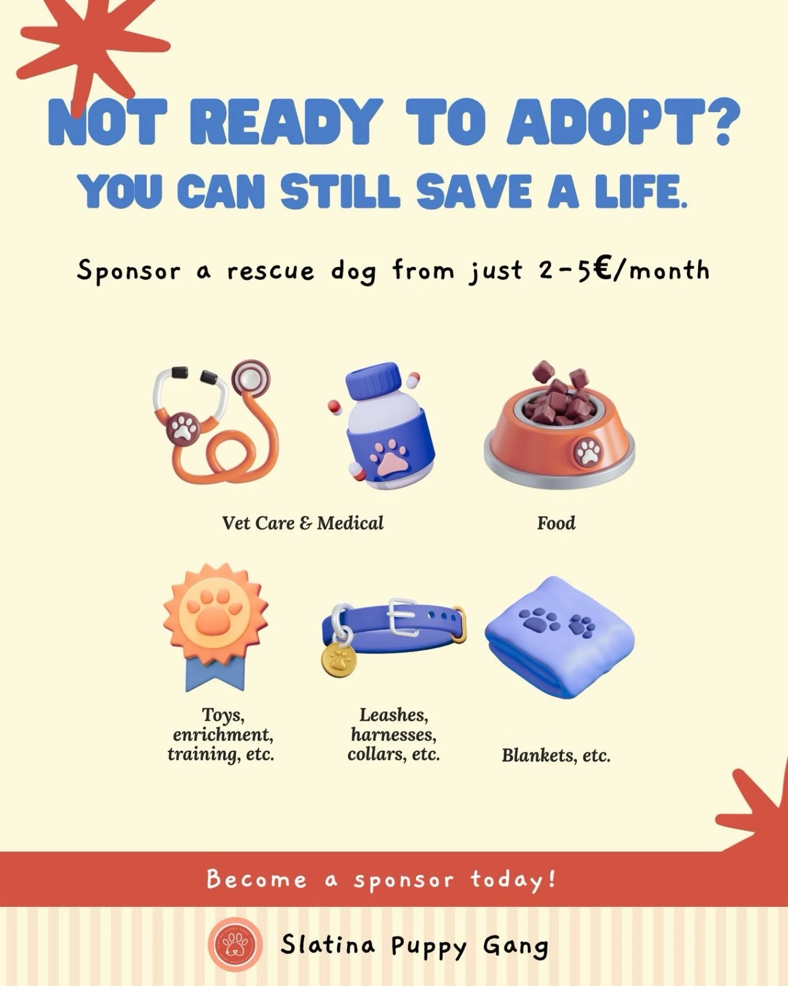 Not ready to adopt? You can still save a life.

Right now, there are dogs in foster in Sofia waiting for a home. They need food, vet care, leashes, blankets &mdash; the basics that keep them healthy and hopeful while they wait.
We&rsquo;ve made it si