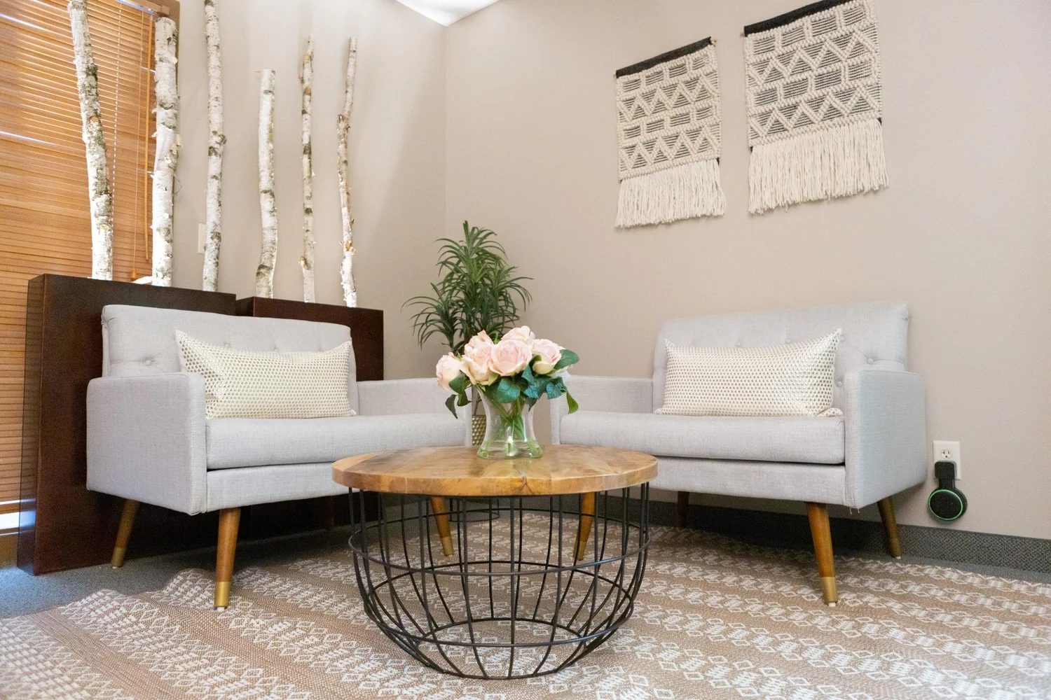 The welcoming seating area at Harmony Wellness