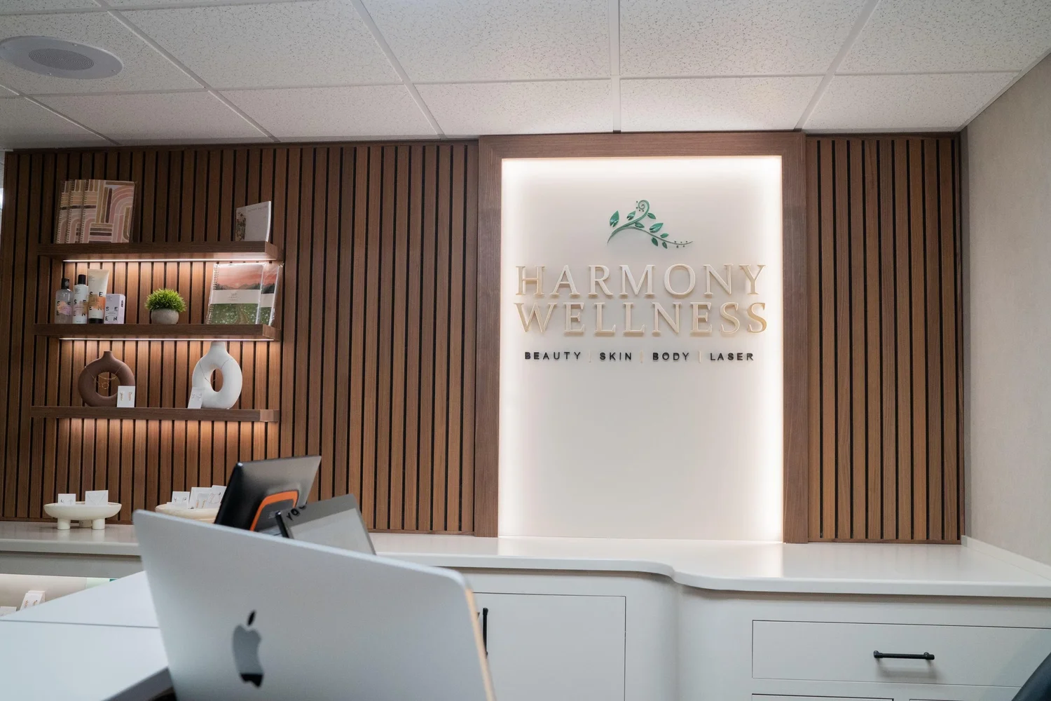 The welcoming reception area at Harmony Wellness.