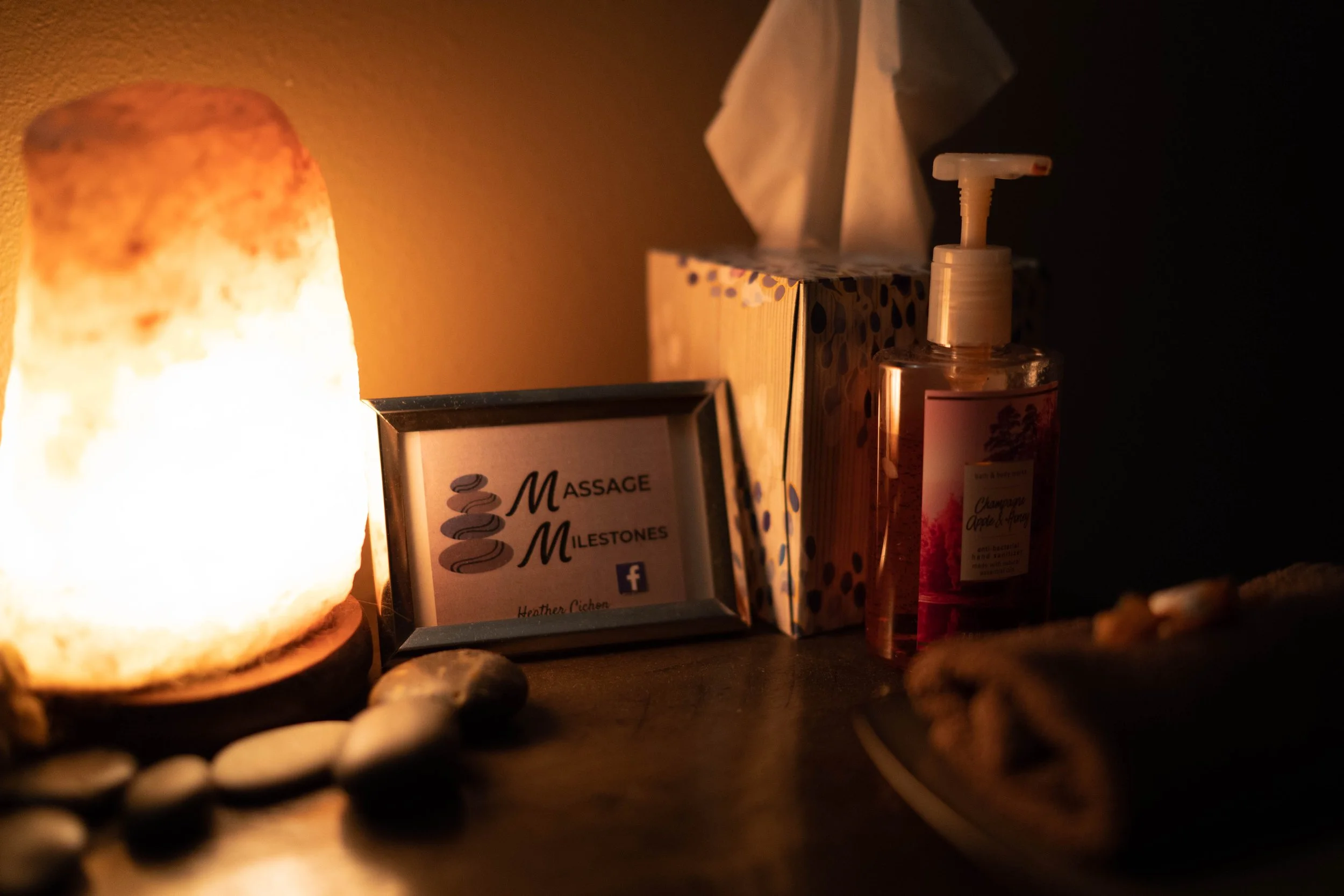 Welcoming massage room details at Harmony Wellness