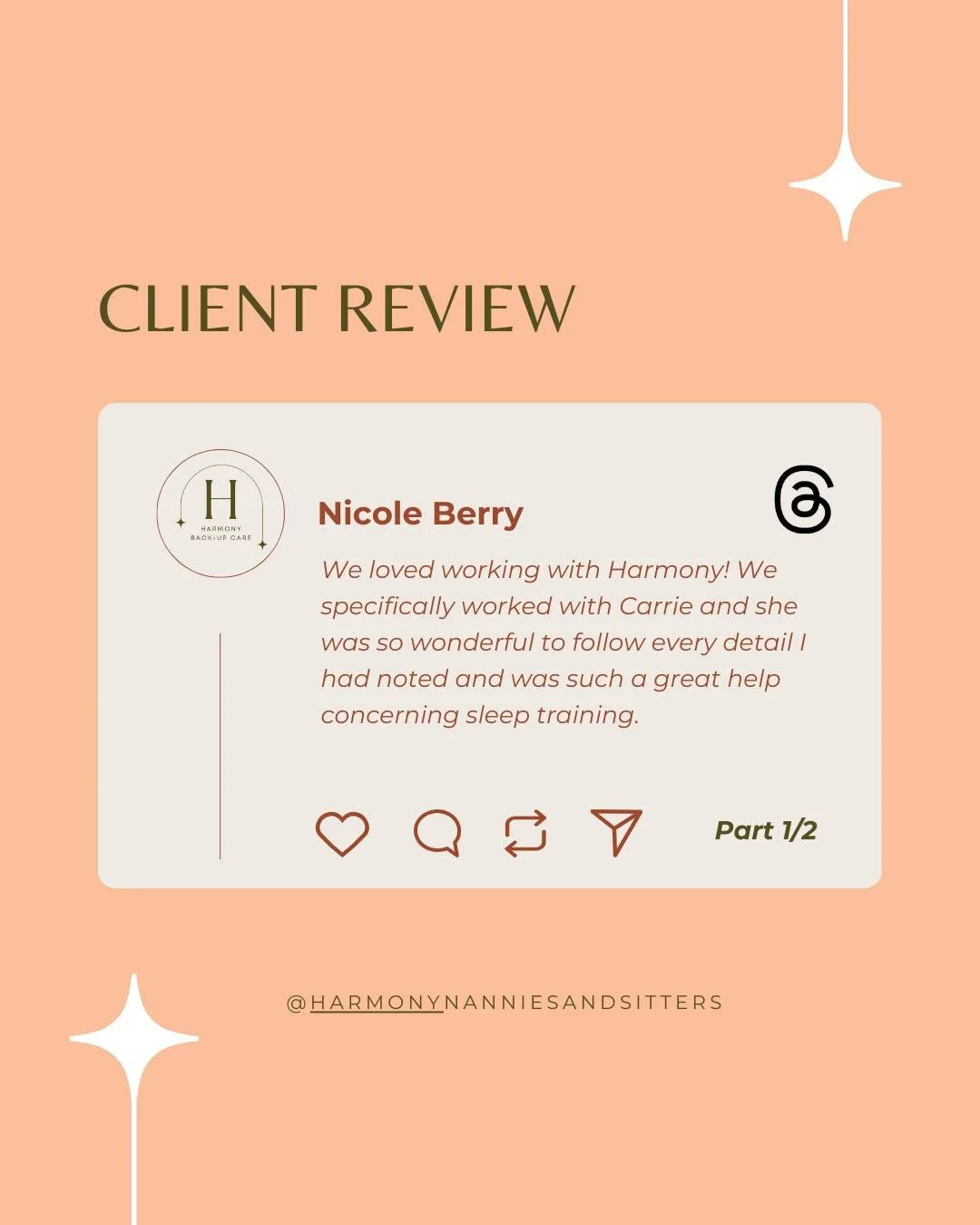 Twins, detailed instructions, and sleep training? 💛 Carrie handled it all with care, patience, and expertise. Families can rest easy knowing Harmony&rsquo;s team has every detail covered&mdash;so parents can focus on the joys of those little moments