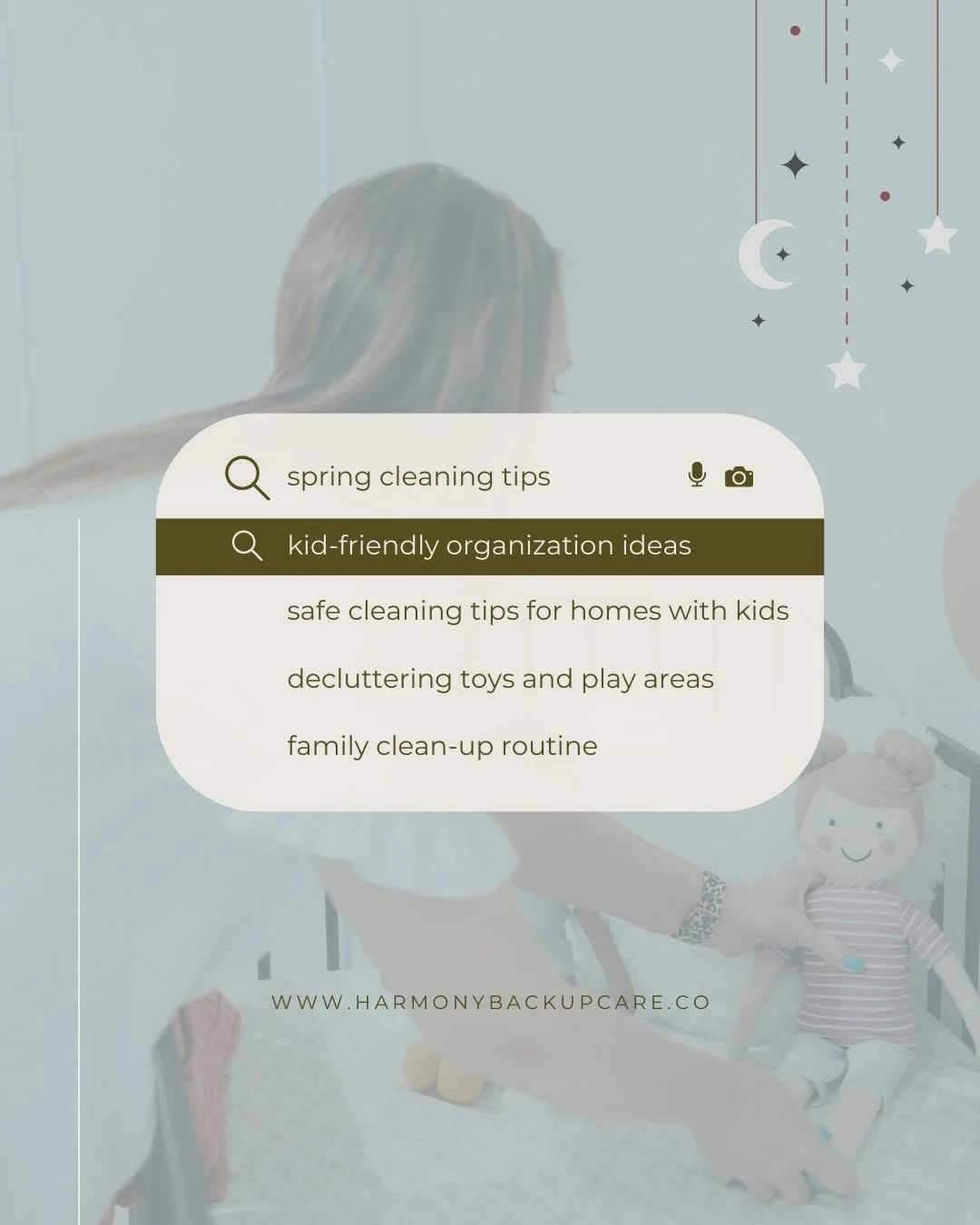 Turn clean-up into a fun family activity! 🧹✨ 

When kids help with simple chores, they learn responsibility, independence, and teamwork all while making your home a little tidier. Little hands, big impact! 🤎 

#harmonybackupcare #momlife #toddlers 