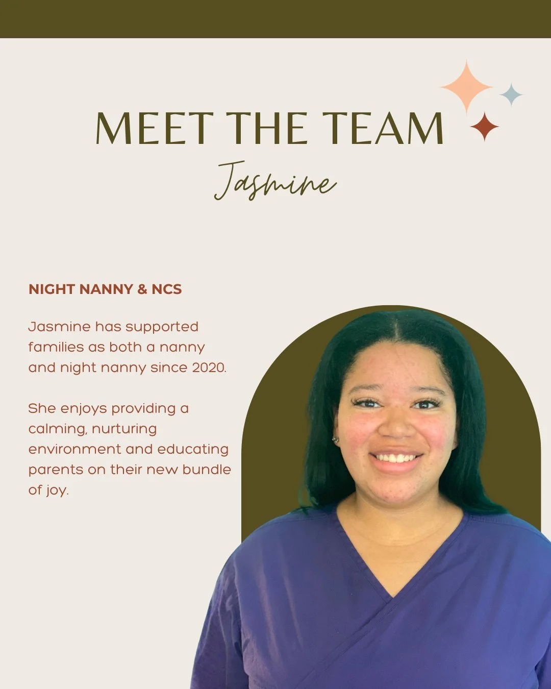 🌟 Meet The Team 🌟 

Jasmine brings calm, care, and expertise to every family she supports 💚 

Whether guiding little ones or helping parents navigate life with a newborn, she&rsquo;s dedicated to creating a nurturing environment and being a truste