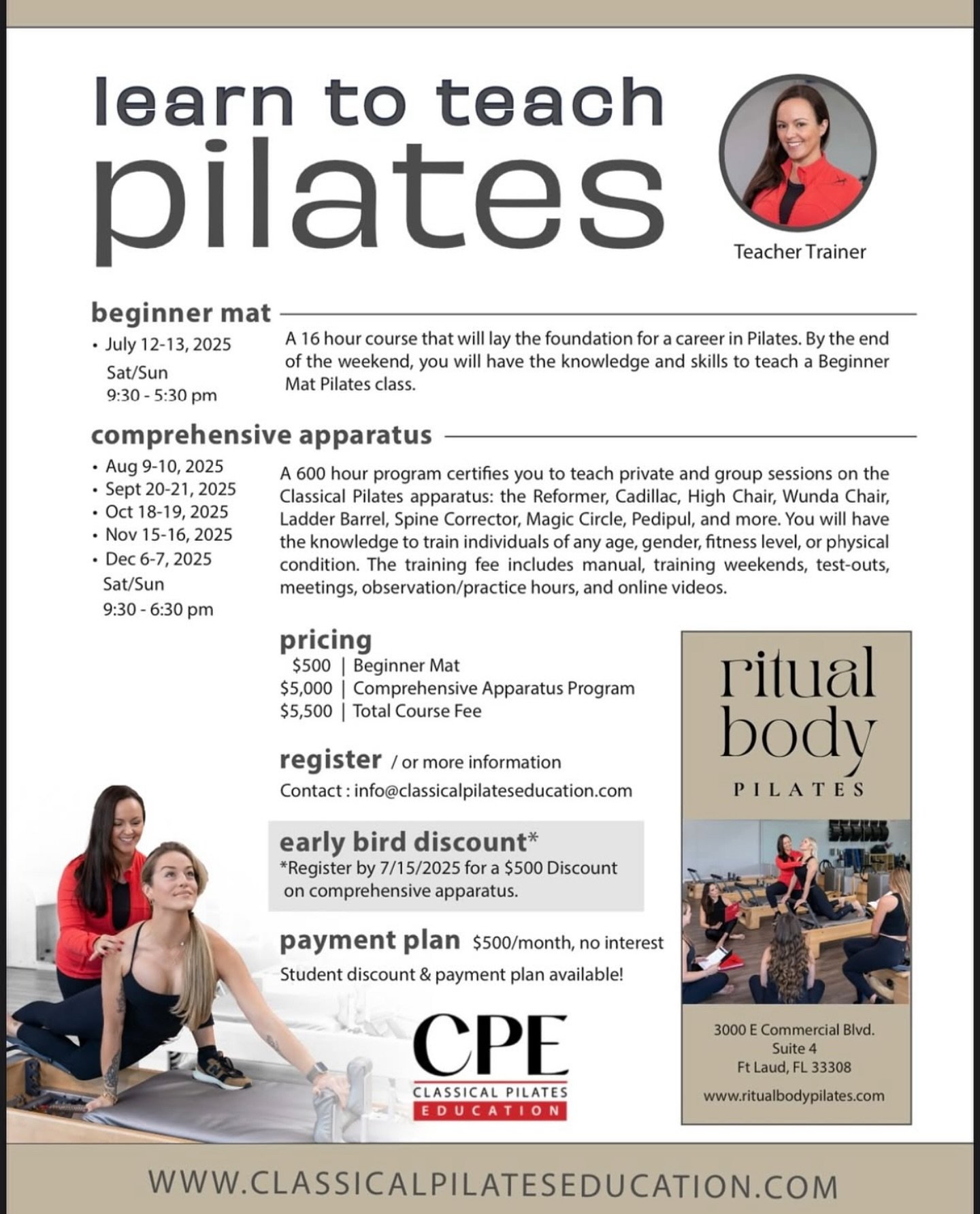 join us this summer for our first in-house teacher training 🥹🫶🏼 ! 

Classical Pilates Education is a PMA registered teacher training program that will give you all the tools necessary to become a thoughtful, confident, and impactful teacher ❤️&zwj