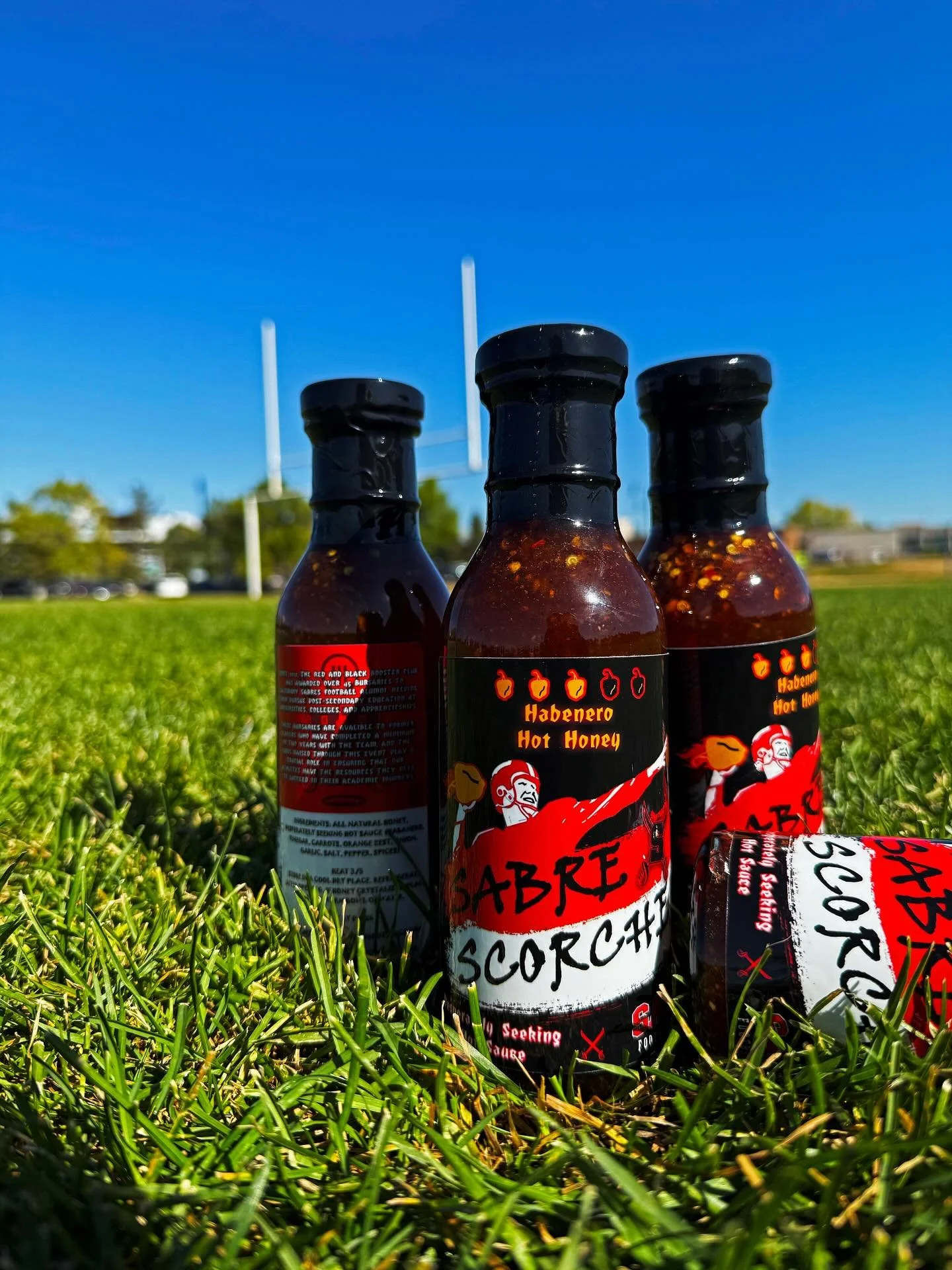 SABRE SCORCHER!!
Because what football team doesn’t have a hot sauce collab?
Go to our team store and pick up a bottle of Sabre Scorcher, a habanero hot honey created by Desperately Seeking Hot Sauce!! A beautiful and bright hot honey that ha