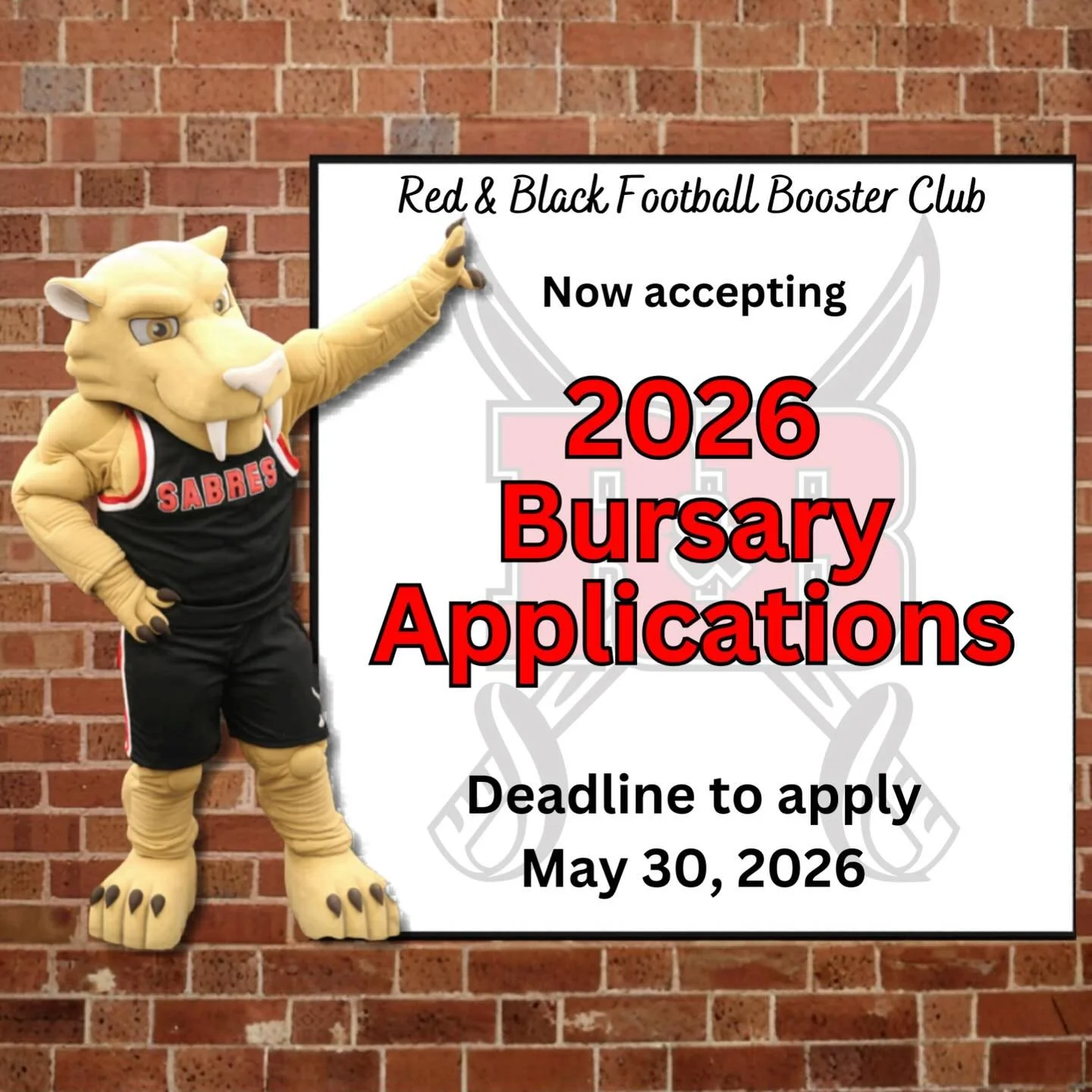 Calling All Alumni!

We are now accepting applications for our 2026 Red &amp; Black Booster Club Bursary Scholarship! Applications close May 30th, so act fast, winners will be celebrated and given their scholarships at our Bursary Golf Tournament on 