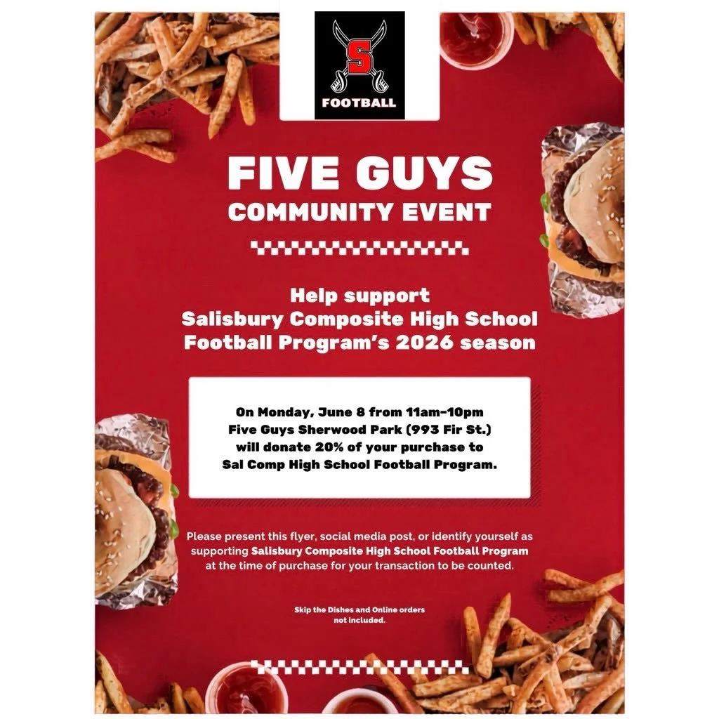 FOR TODAY ONLY!!

Stop by Five Guys on Wye Road today in support of our program! Either show this post, or rep your Sal gear to ensure 20% of your purchase goes back into the program! 

Thank you for your continued support of the Sabre Family, and go