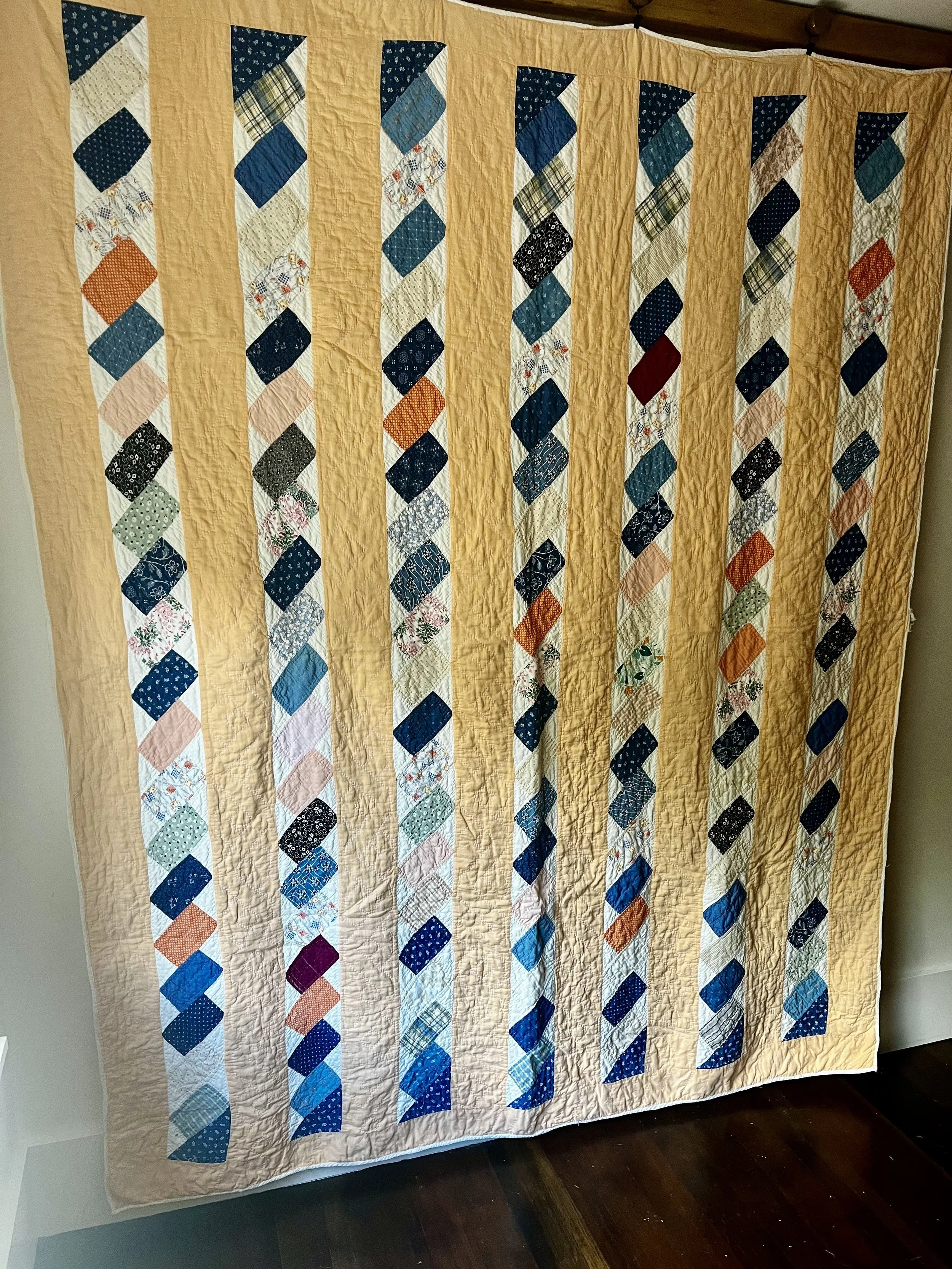 Vintage, handmade brickwork quilt with documentation