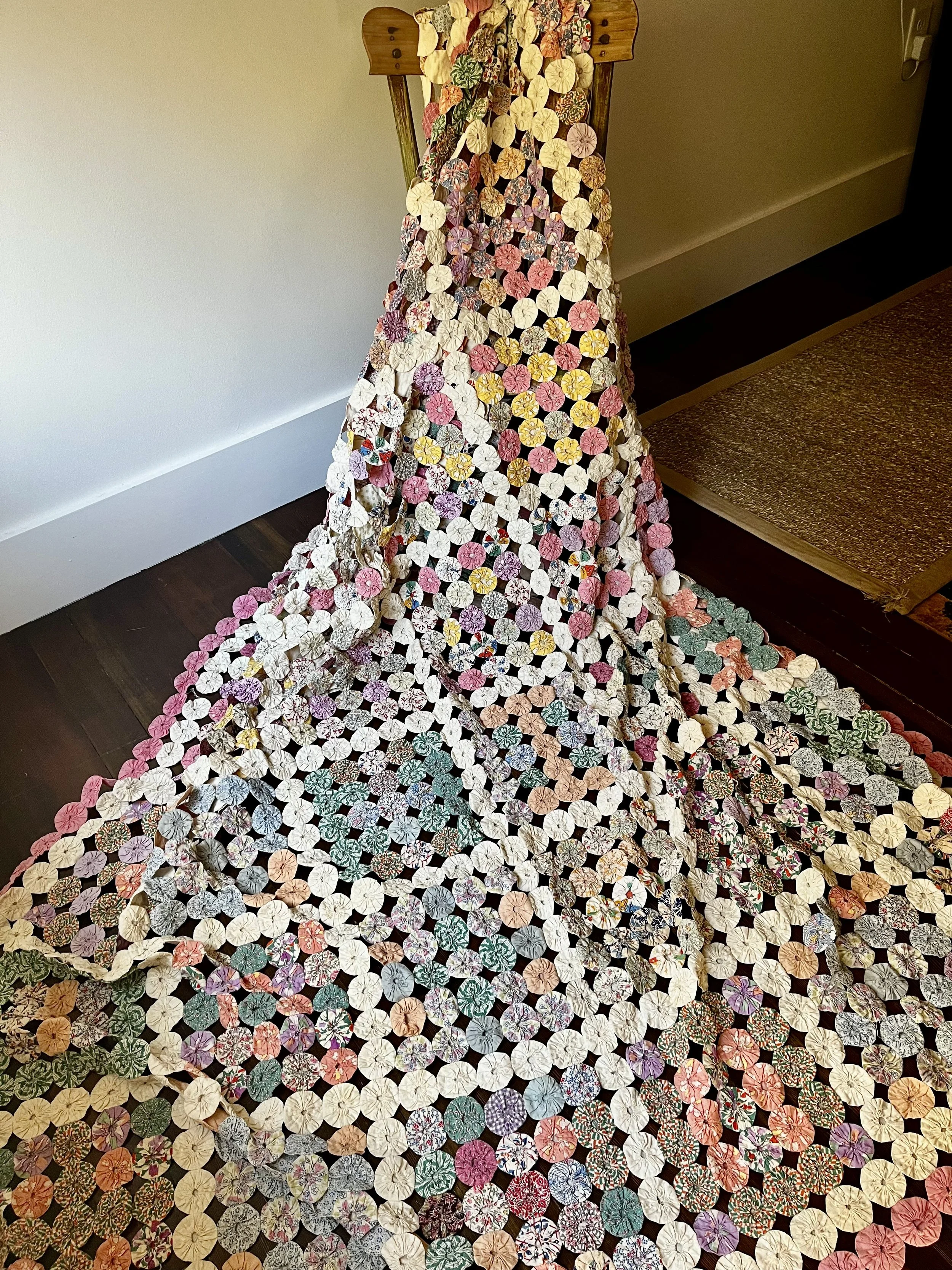 Vintage Feedsack Yo Yo Quilt