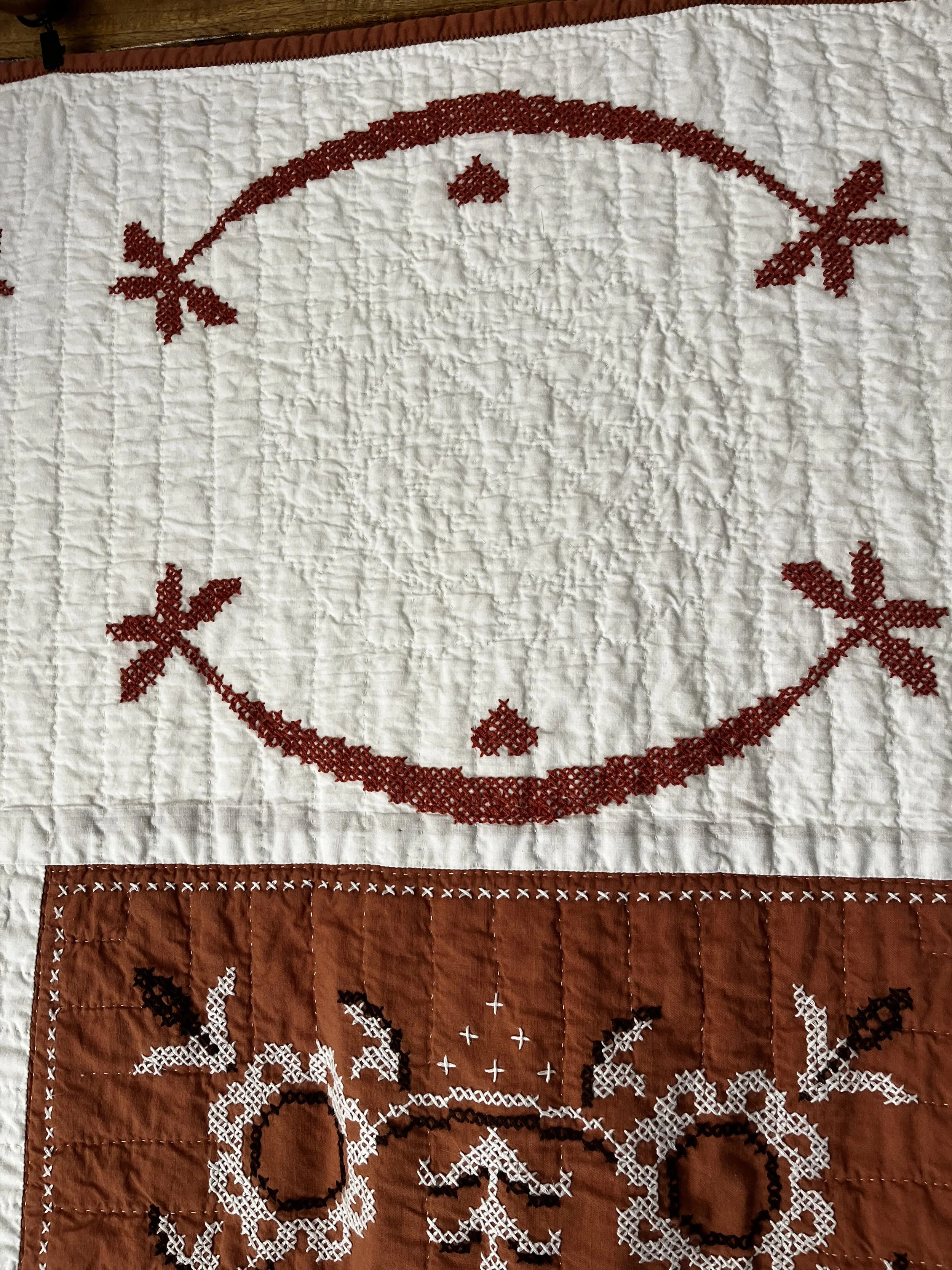 Vintage hand embroidered folk art quilt