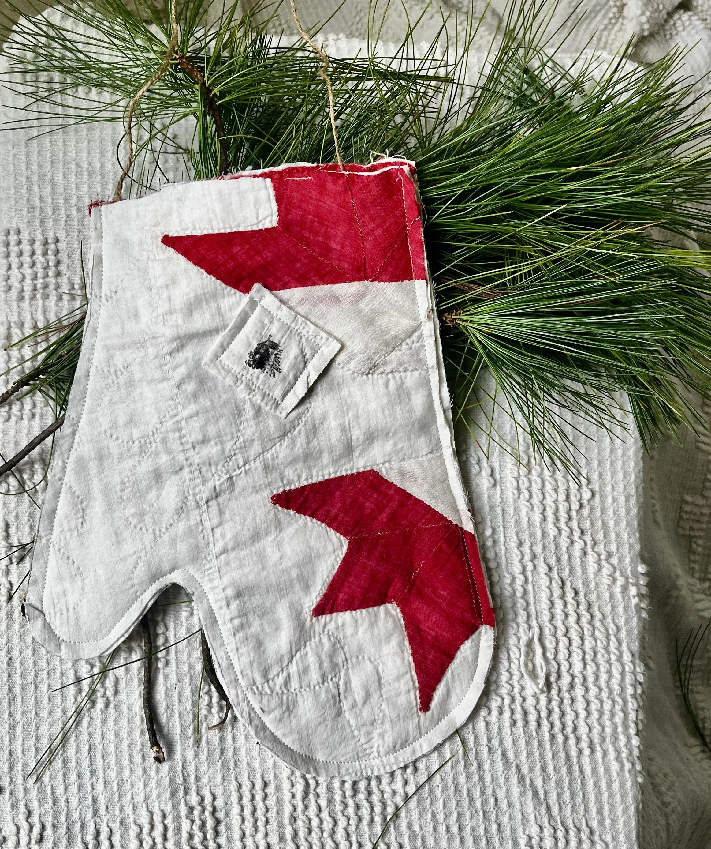 Large Hanging Antique Quilt Mitten