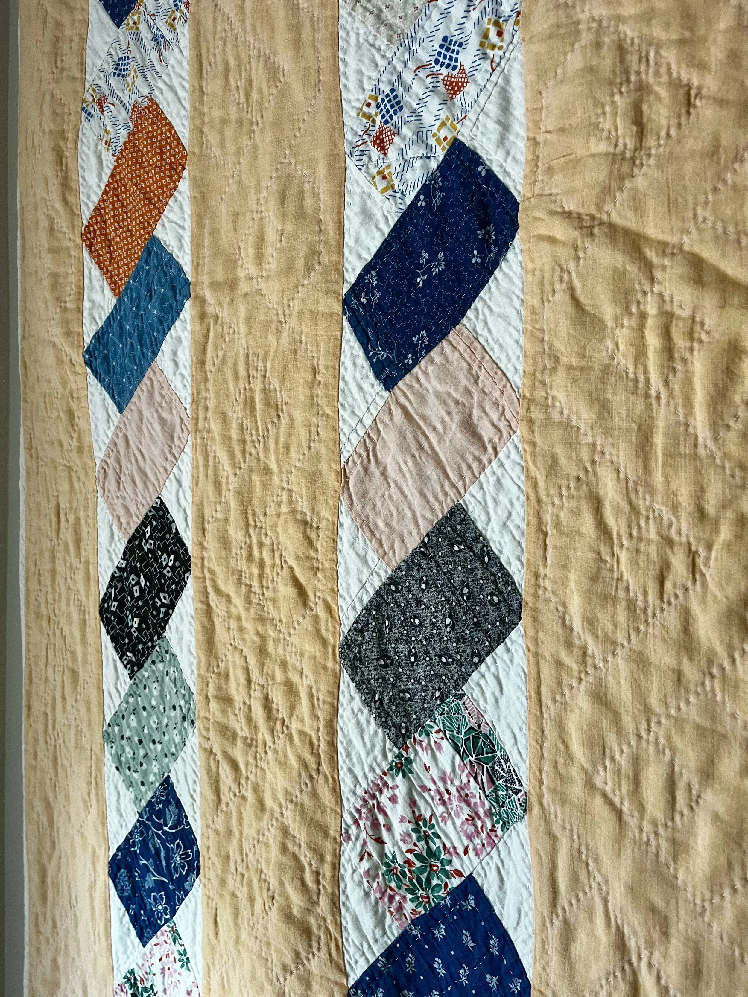 Vintage, handmade brickwork quilt with documentation