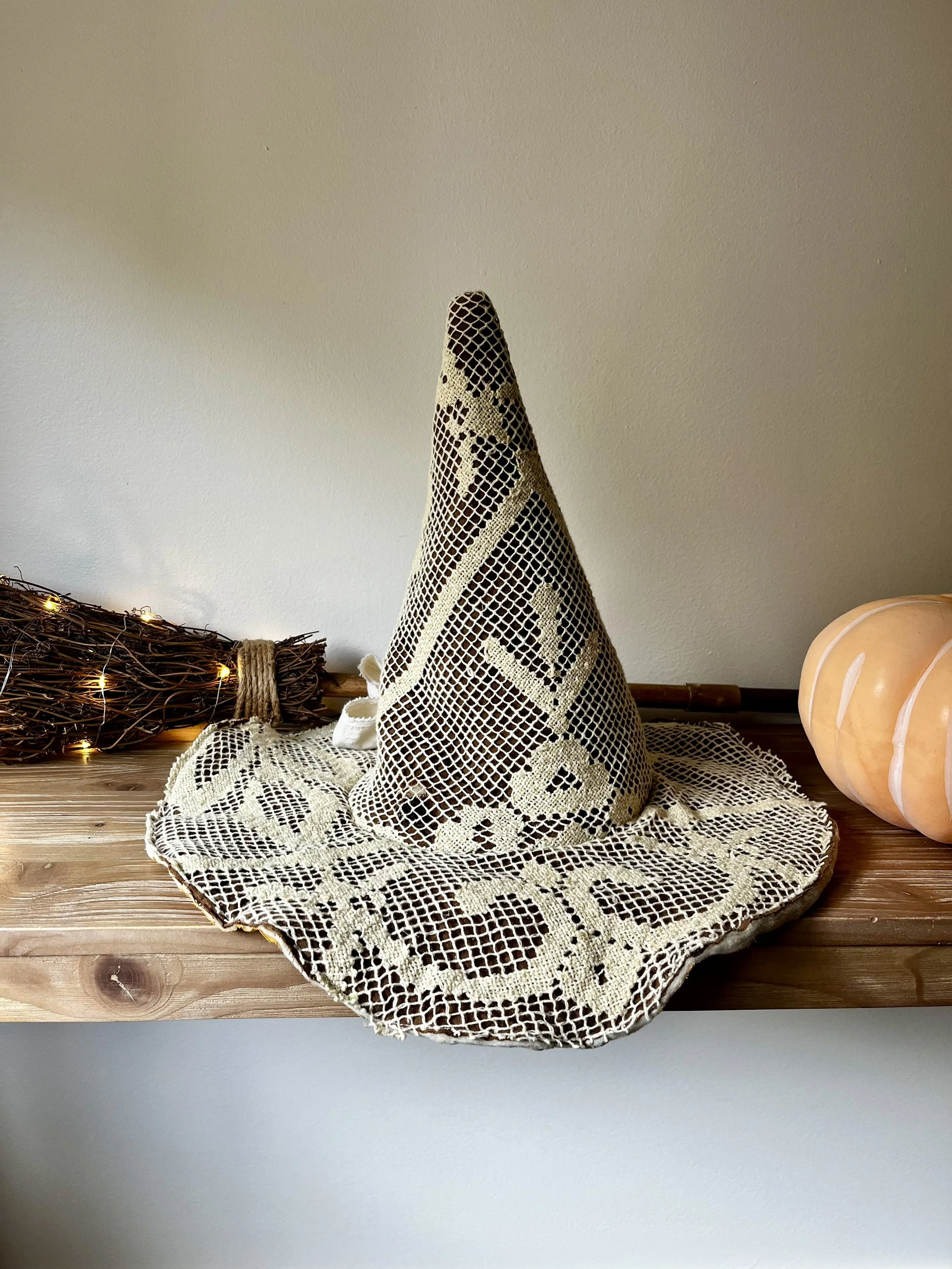 Witch Hat Created from Distressed Vintage Quilt