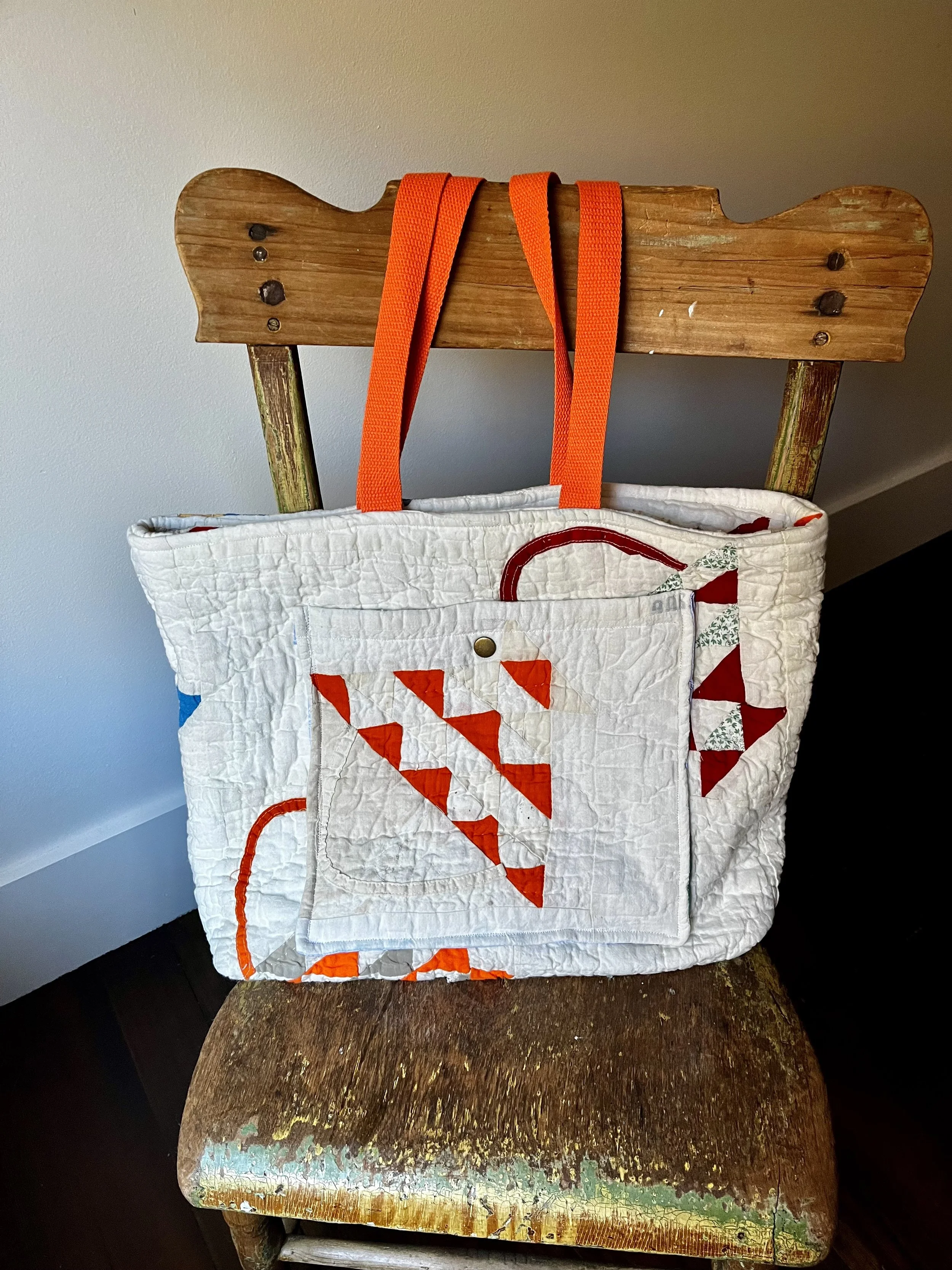 Large Vintage Basket Quilt Tote Bag