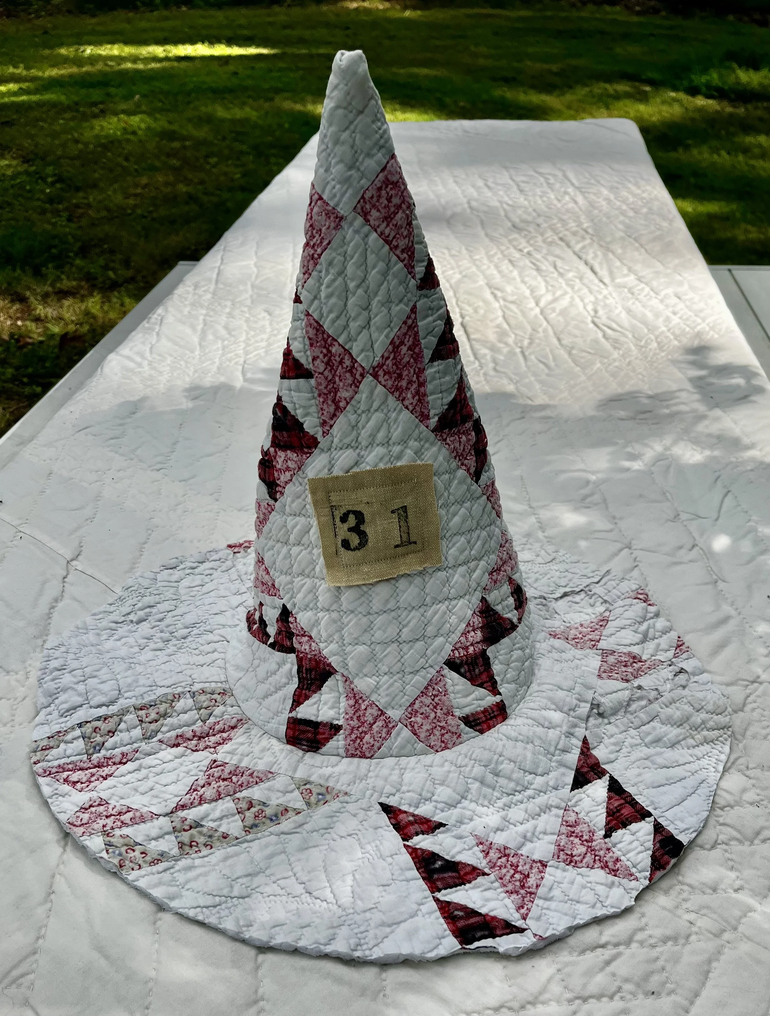 Witch Hat Created from Distressed Vintage Quilt