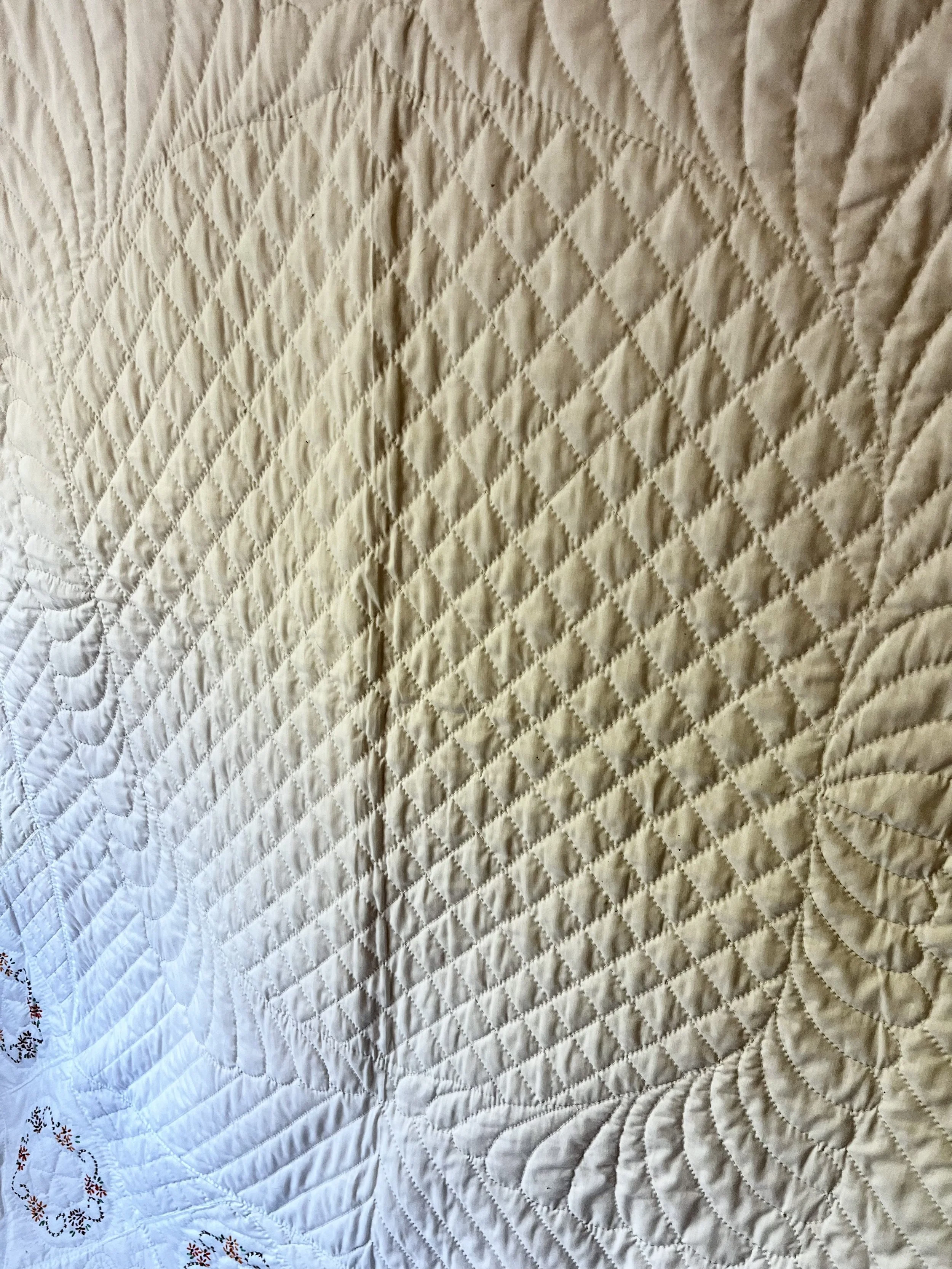 Vintage hand-quilted and hand-embroidered quilt