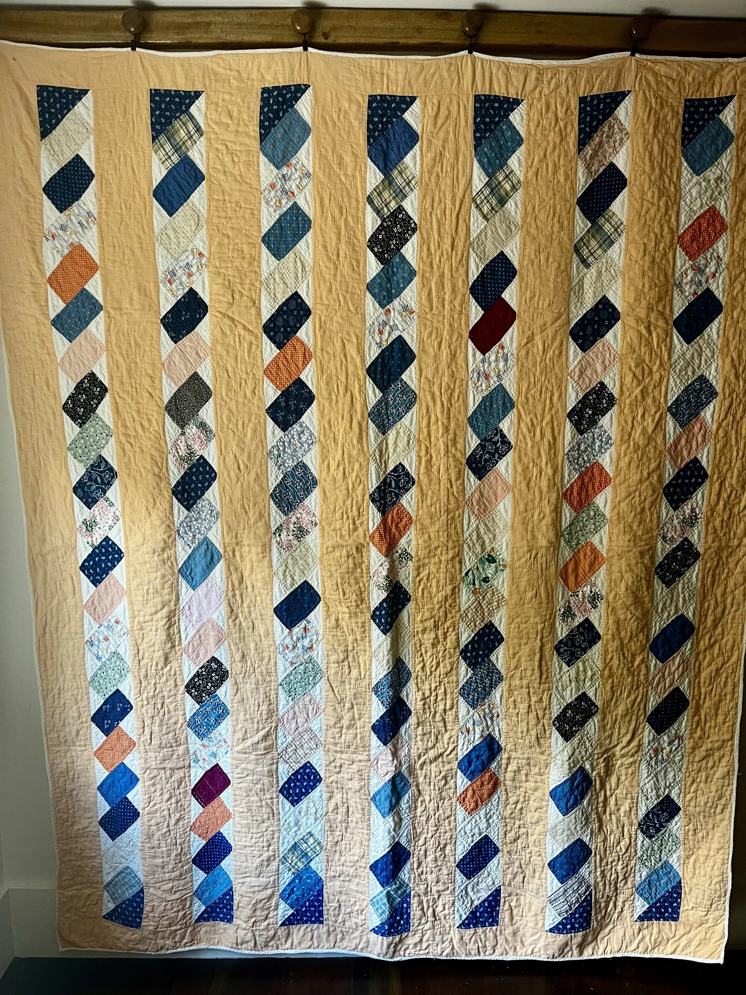 Vintage, handmade brickwork quilt with documentation