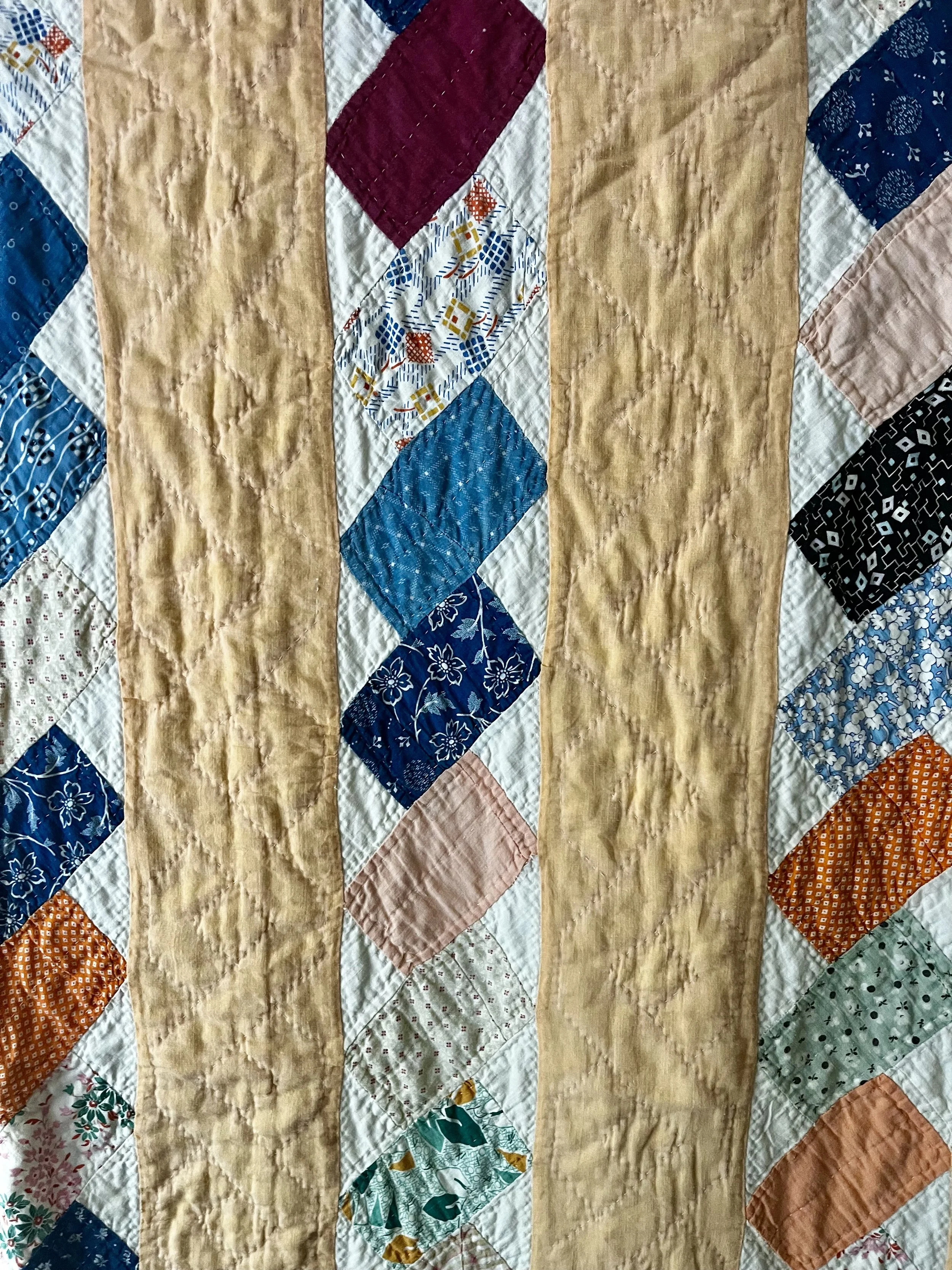 Vintage, handmade brickwork quilt with documentation