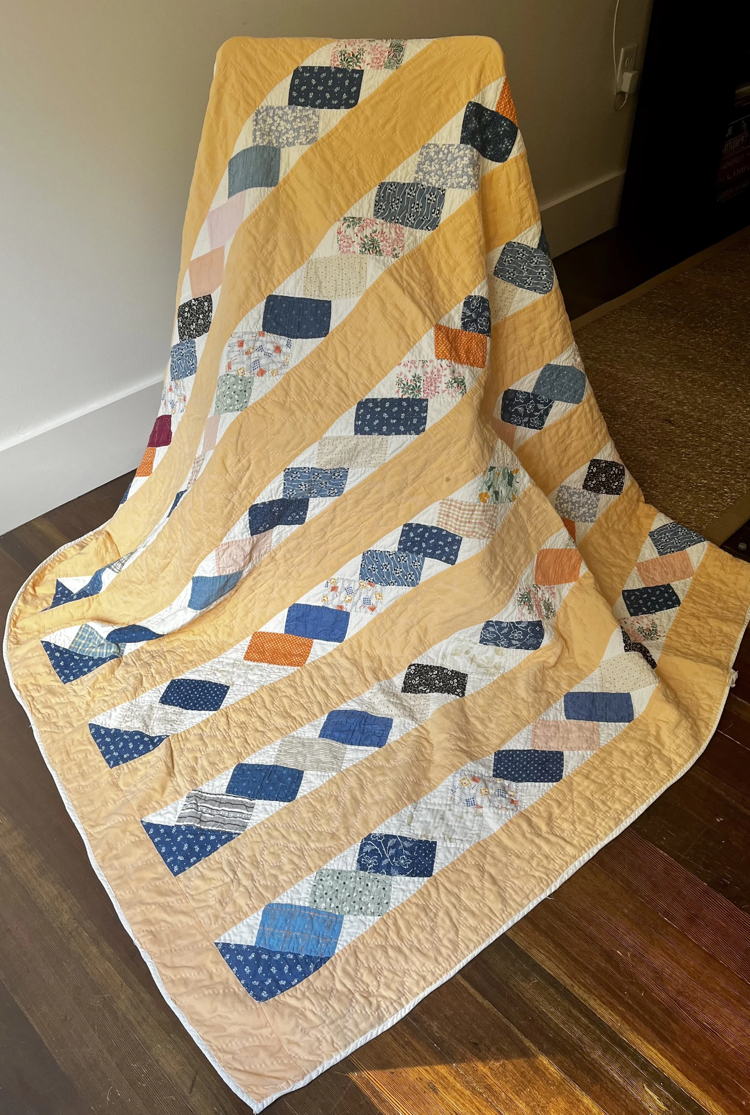 Vintage, handmade brickwork quilt with documentation