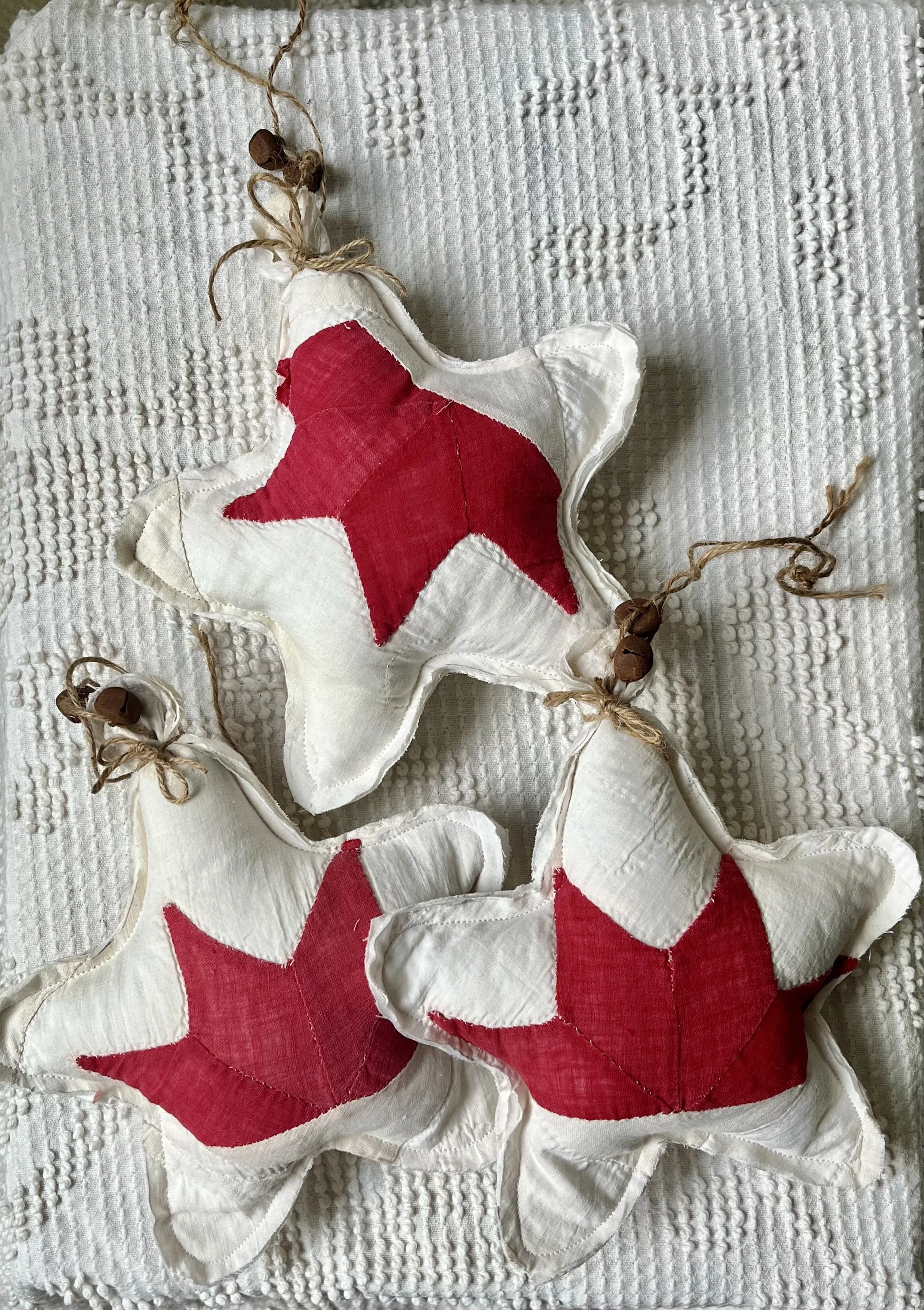 Set of 3 Antique Quilt Star Ornaments