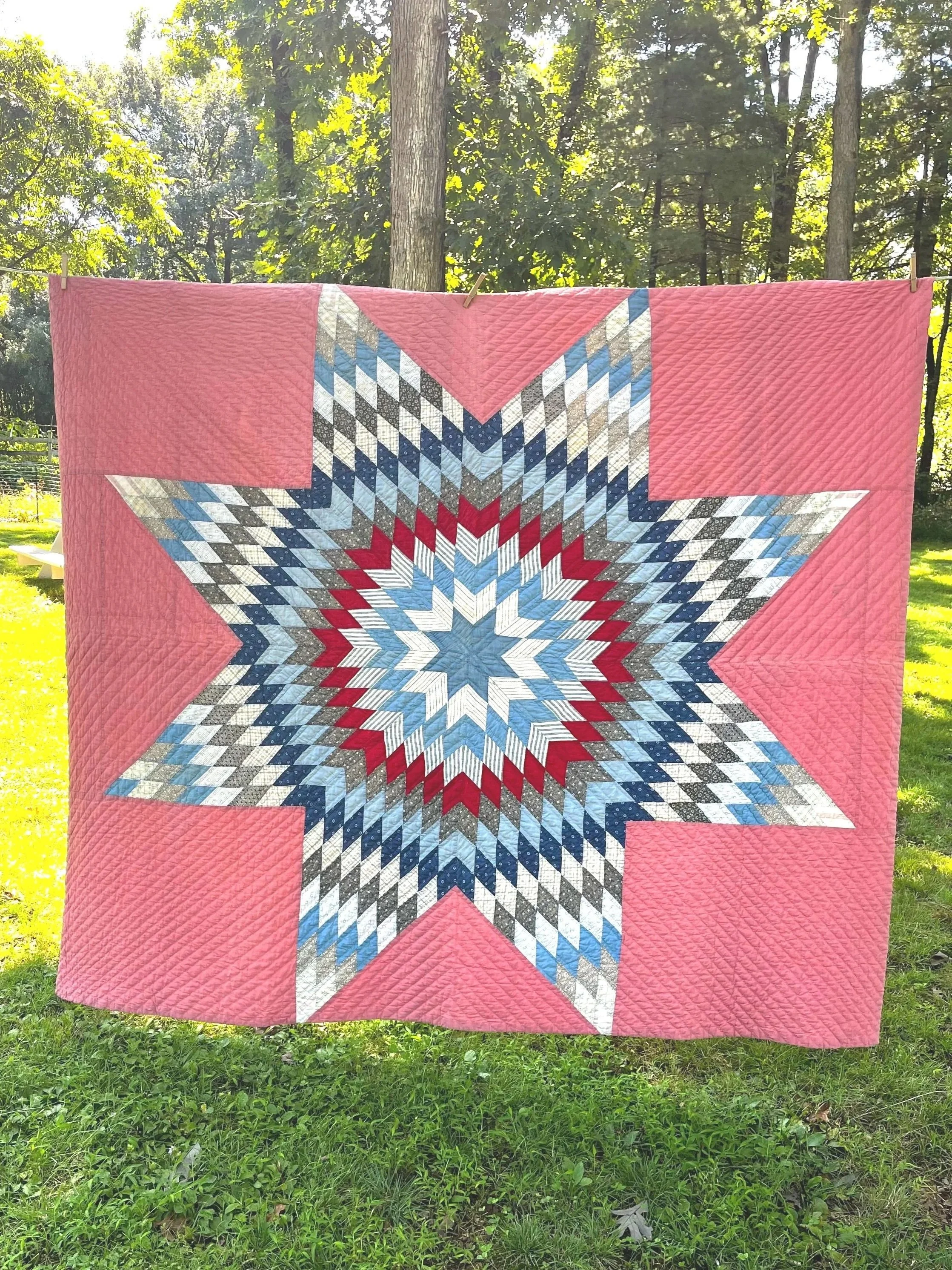 Antique circa 1915 Illinois Lone Star Quilt with Documented Provenance