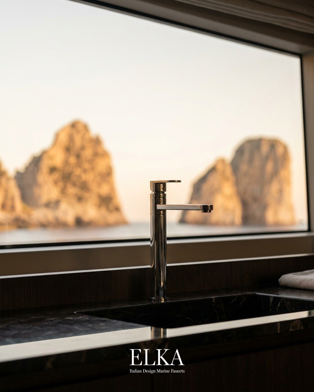 The grace of a single line. Against the Faraglioni of Capri, in the last gold of the day, Elle holds its poise &mdash; polished steel, refined proportions. Discreet. Precise. On board.

#elkadesign  #elle  #yachtinteriors  #marinedesign  #madeinitaly