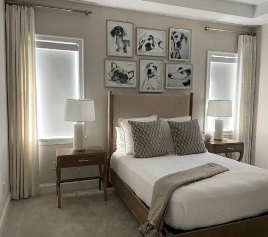Master Bedroom with Blackout shades and matching fabric valances Copy.jpg