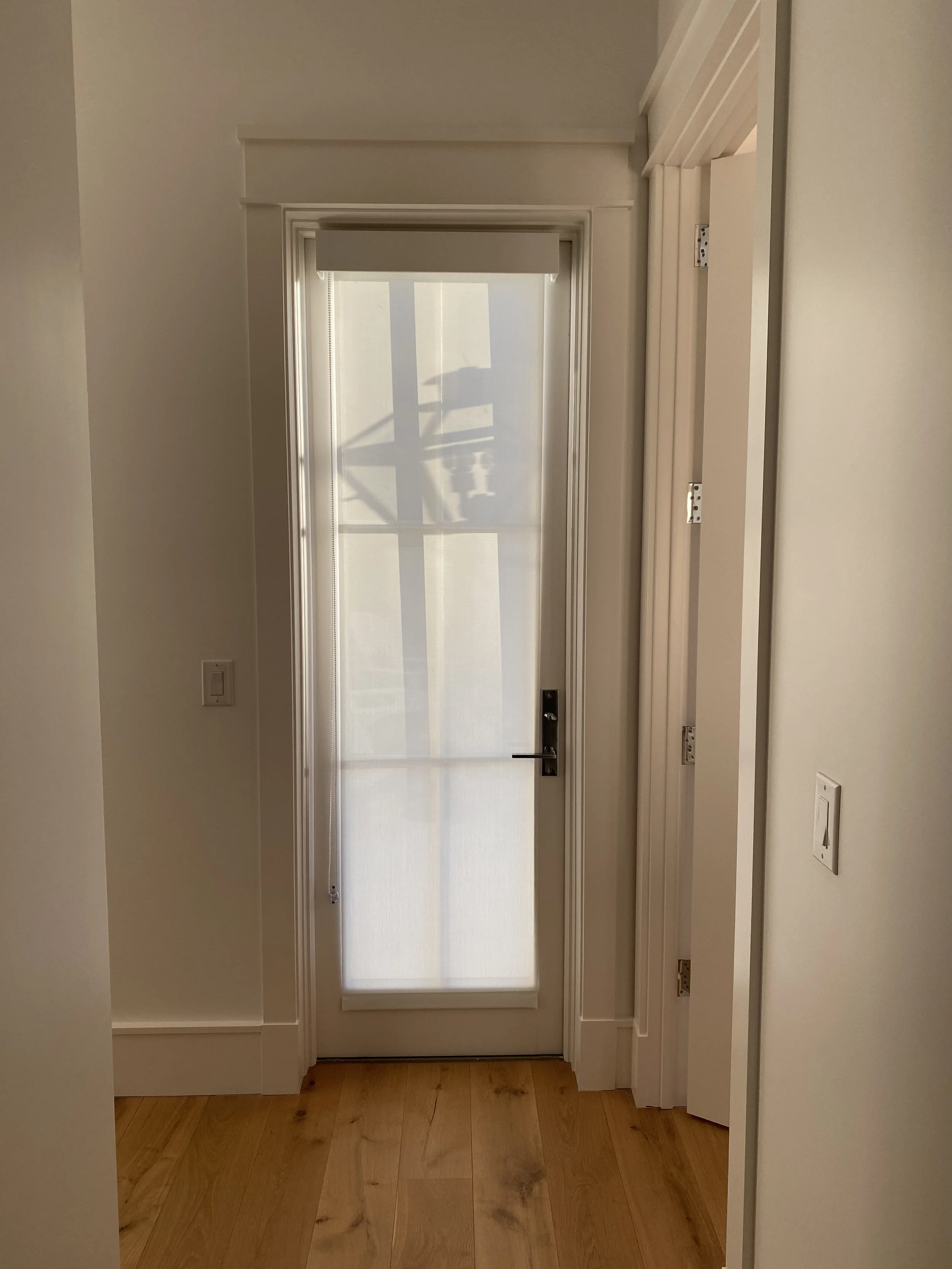 Door Roller Shade with fabric 5 inch valance, 1% Brite White.jpg